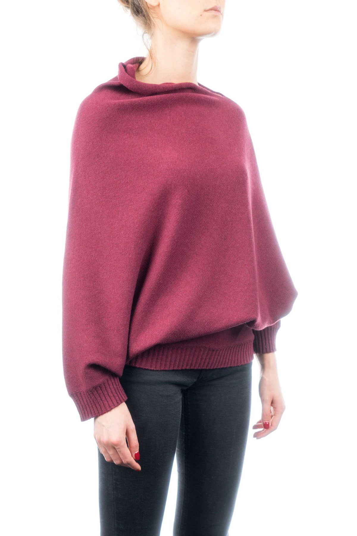 Cashmere blend poncho with sleeves, colour Bordeaux, view 2 | Dalle Piane Cashmere