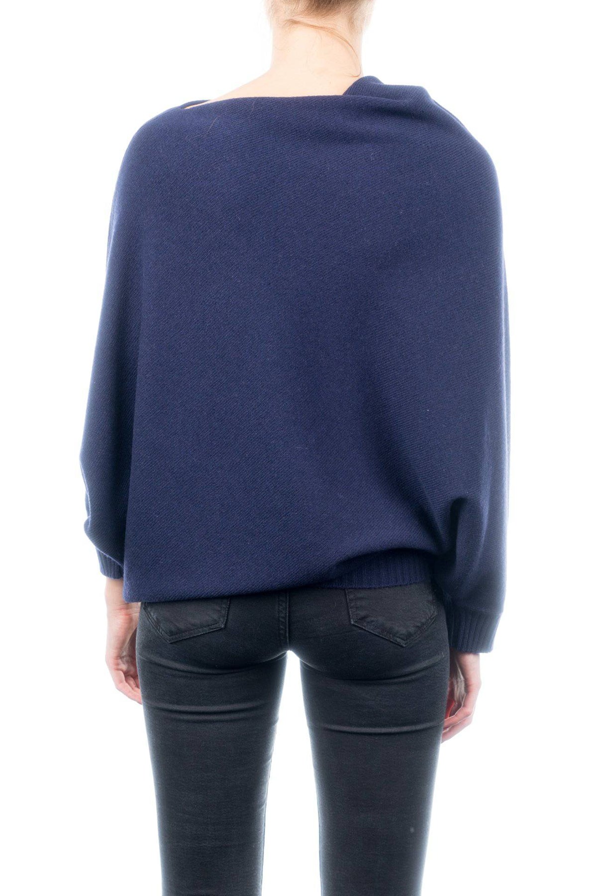 Cashmere blend poncho with sleeves, colour Blue, view 3 | Dalle Piane Cashmere