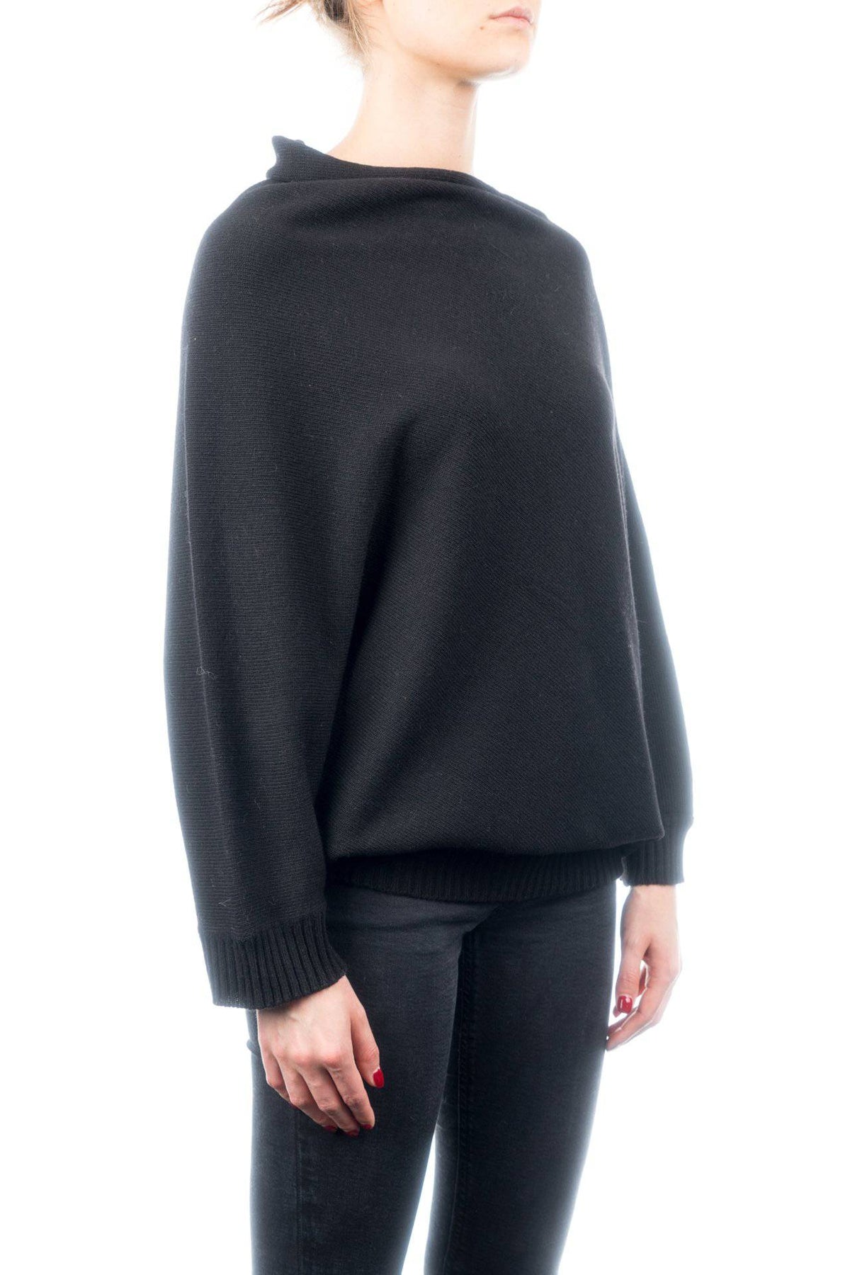 Cashmere blend poncho with sleeves, colour Black, view 2 | Dalle Piane Cashmere