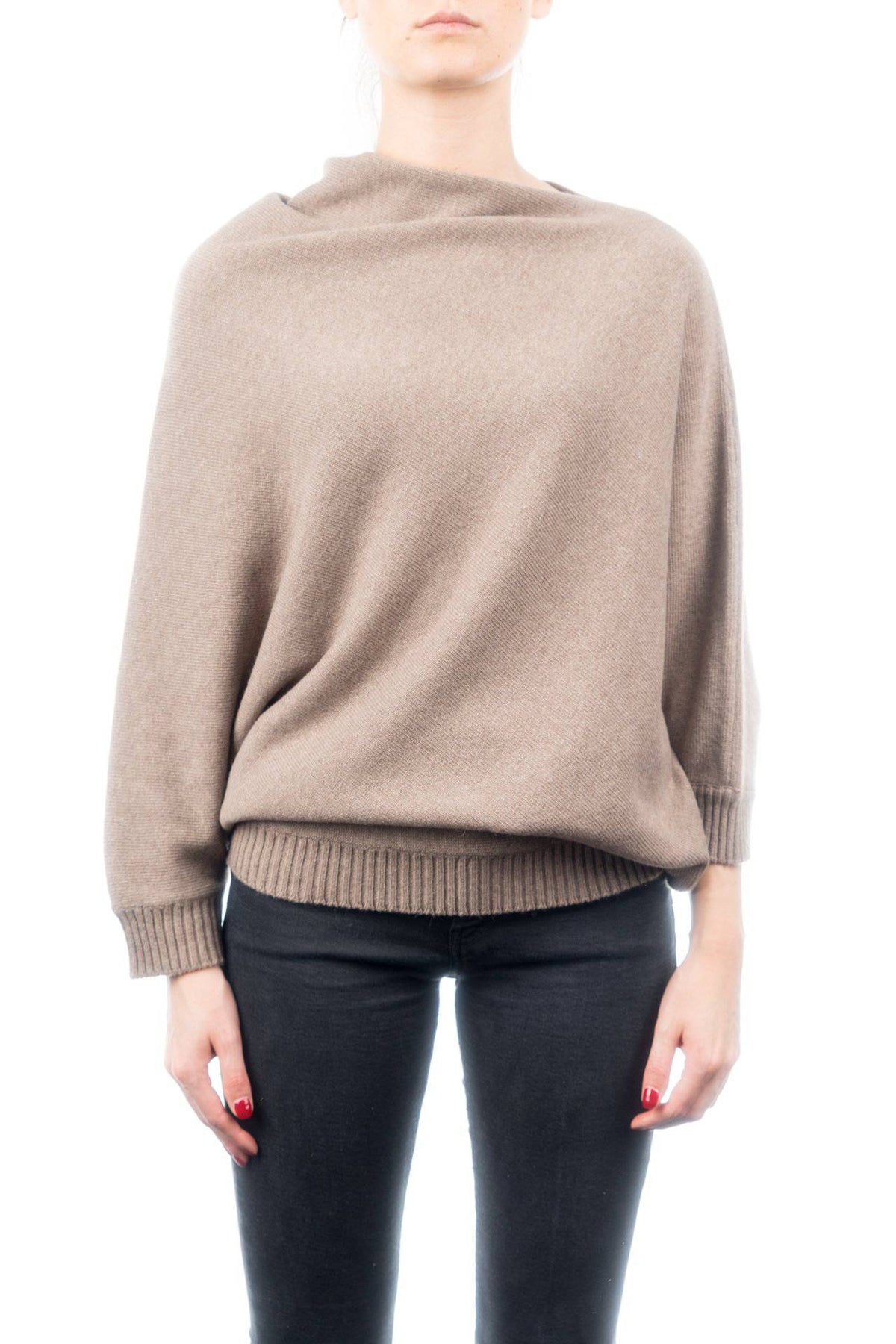Cashmere blend poncho with sleeves, colour Mink | Dalle Piane Cashmere