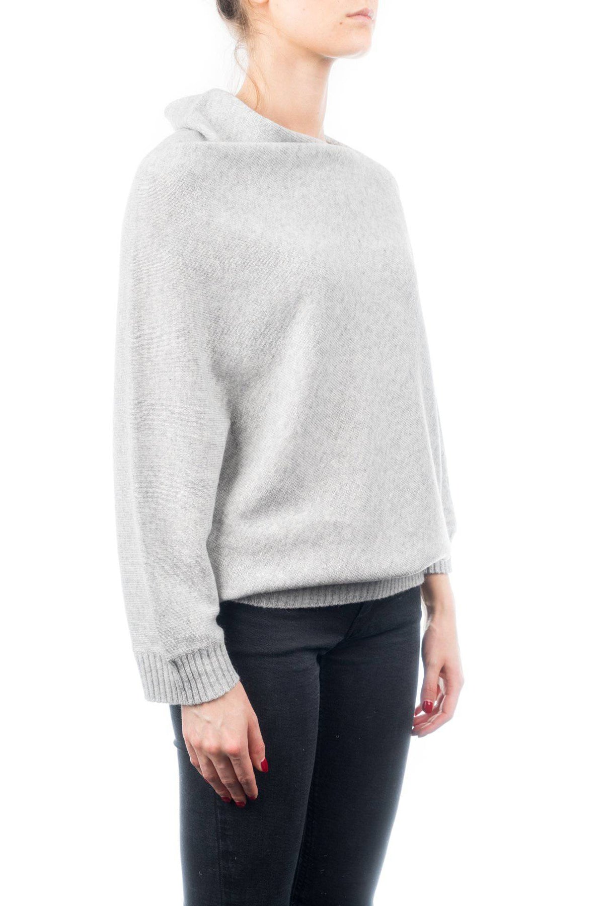 Cashmere blend poncho with sleeves, colour Grey, view 2 | Dalle Piane Cashmere