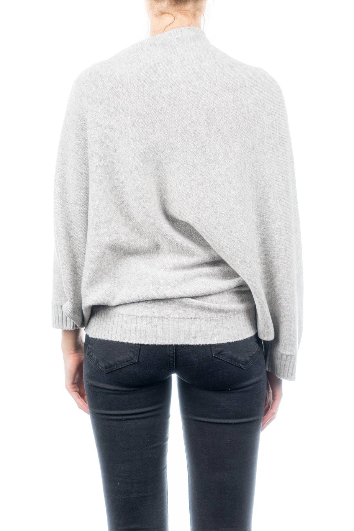 Cashmere blend poncho with sleeves, colour Grey, view 3 | Dalle Piane Cashmere