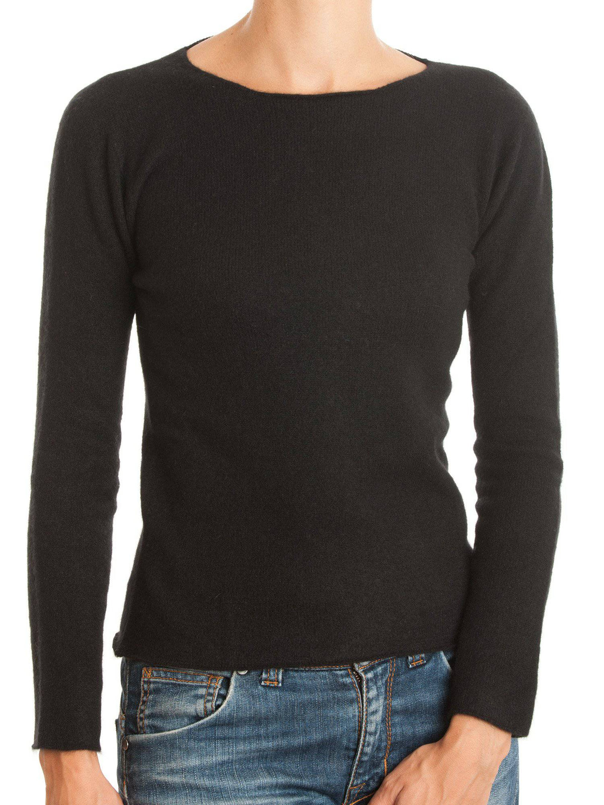 Women's 100% cashmere crewneck, colour Black | Dalle Piane Cashmere