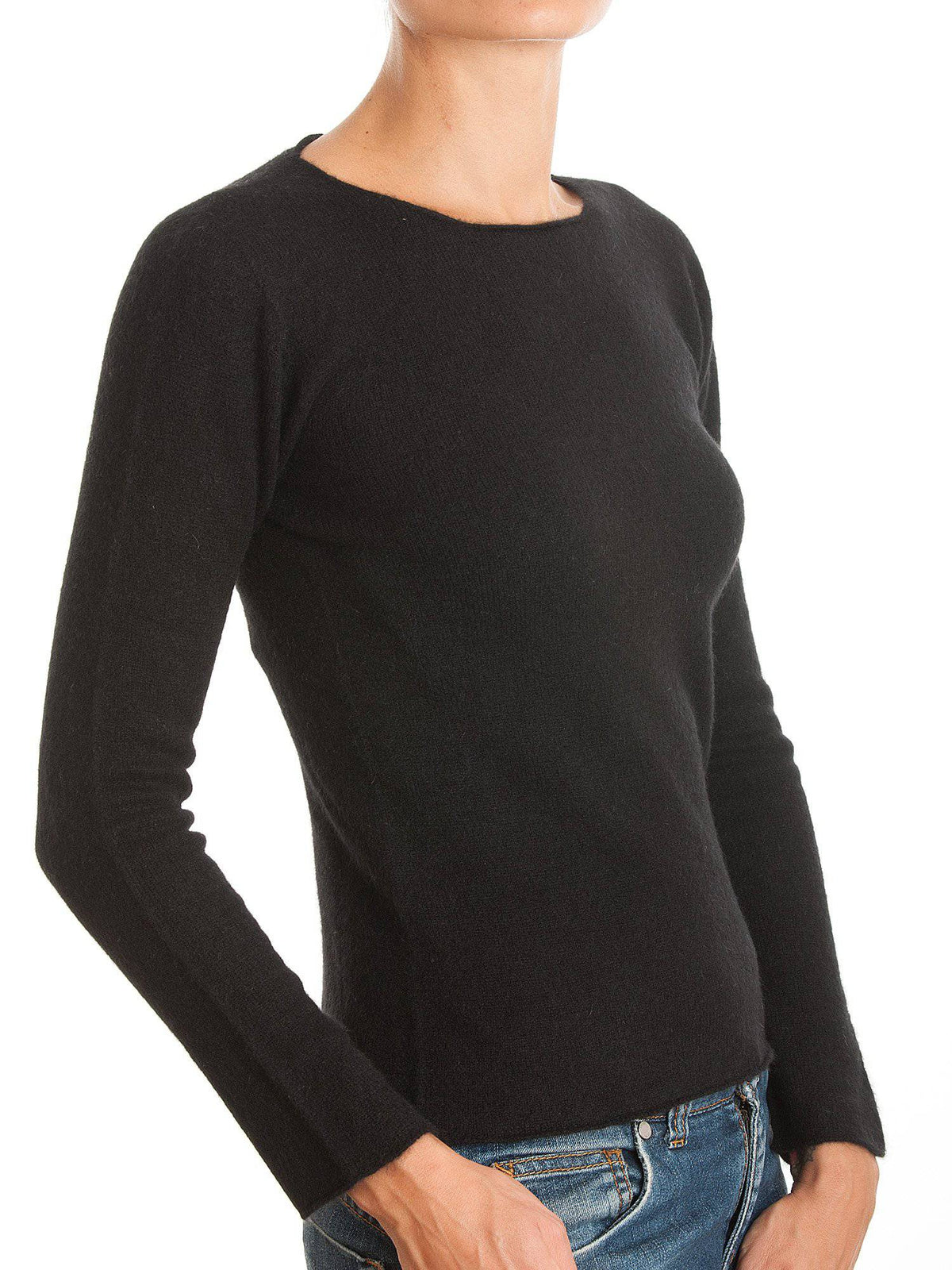 Women's 100% cashmere crewneck, colour Black, view 2 | Dalle Piane Cashmere
