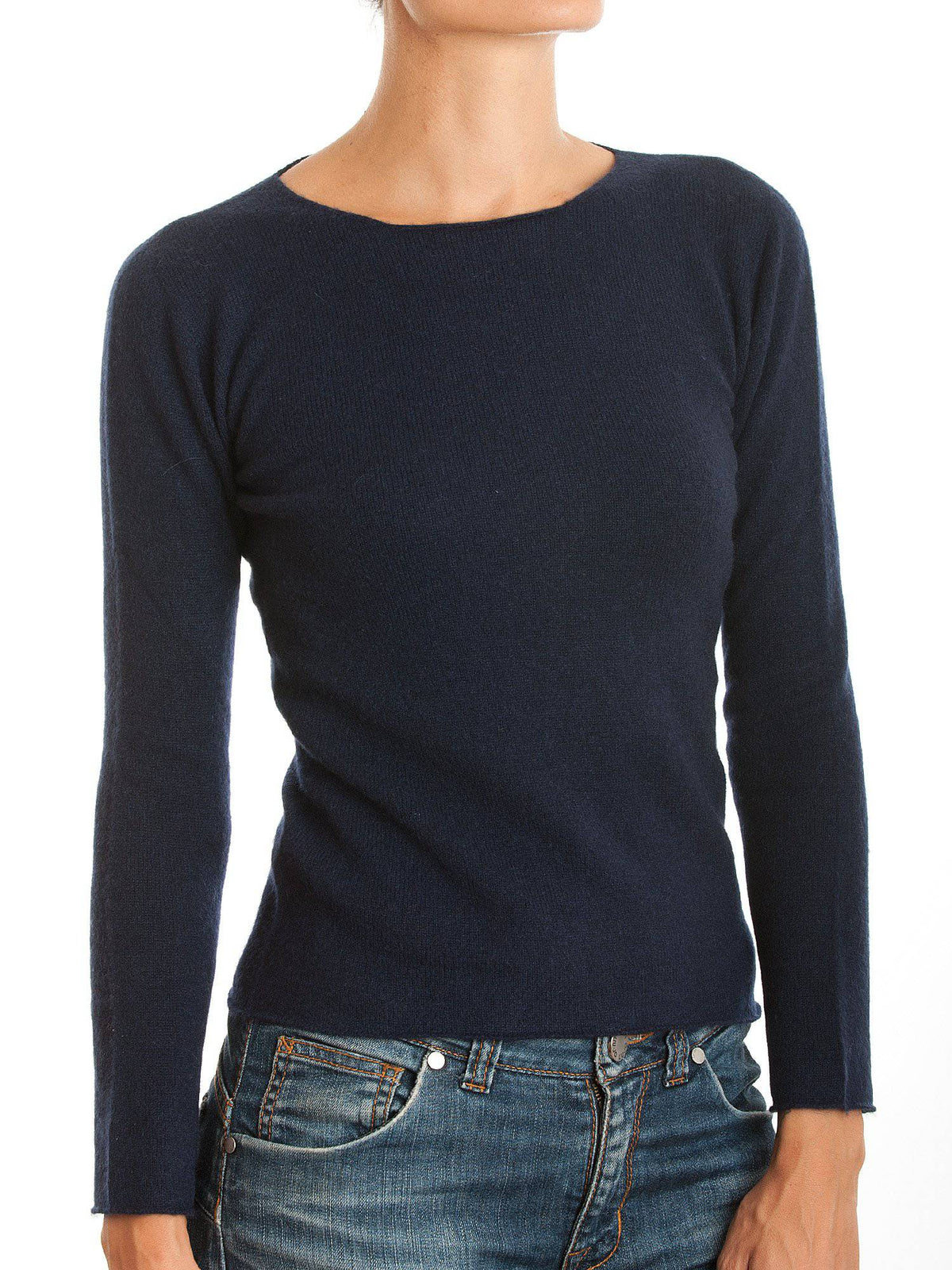 Women's 100% cashmere crewneck, colour Blue | Dalle Piane Cashmere