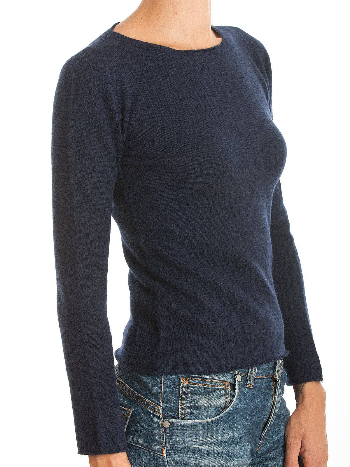 Women's 100% cashmere crewneck, colour Blue, view 2 | Dalle Piane Cashmere