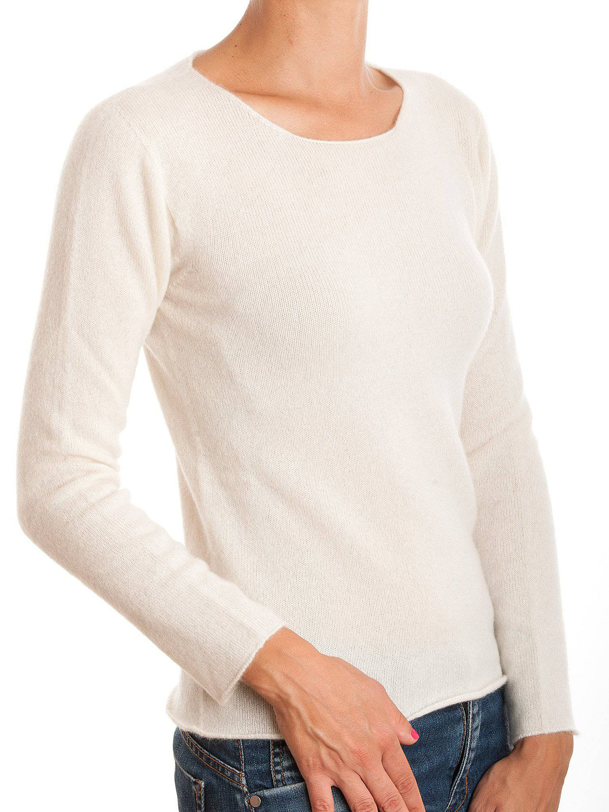 Women's 100% cashmere crewneck, colour Cream, view 2 | Dalle Piane Cashmere