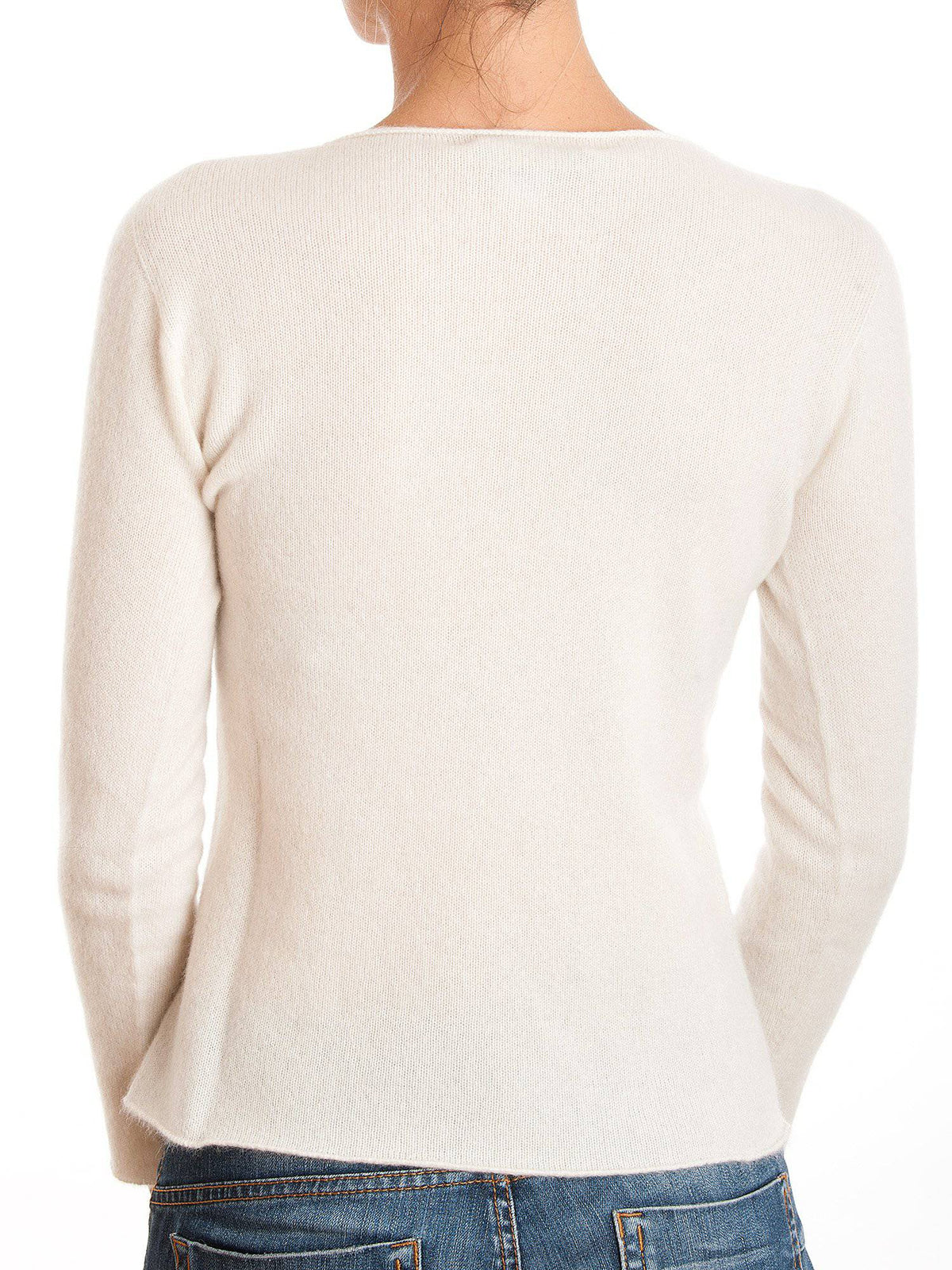 Women's 100% cashmere crewneck, colour Cream, view 3 | Dalle Piane Cashmere