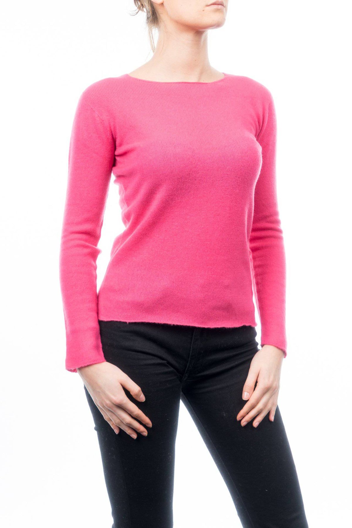 Women's 100% cashmere crewneck, colour Fuchsia, view 2 | Dalle Piane Cashmere