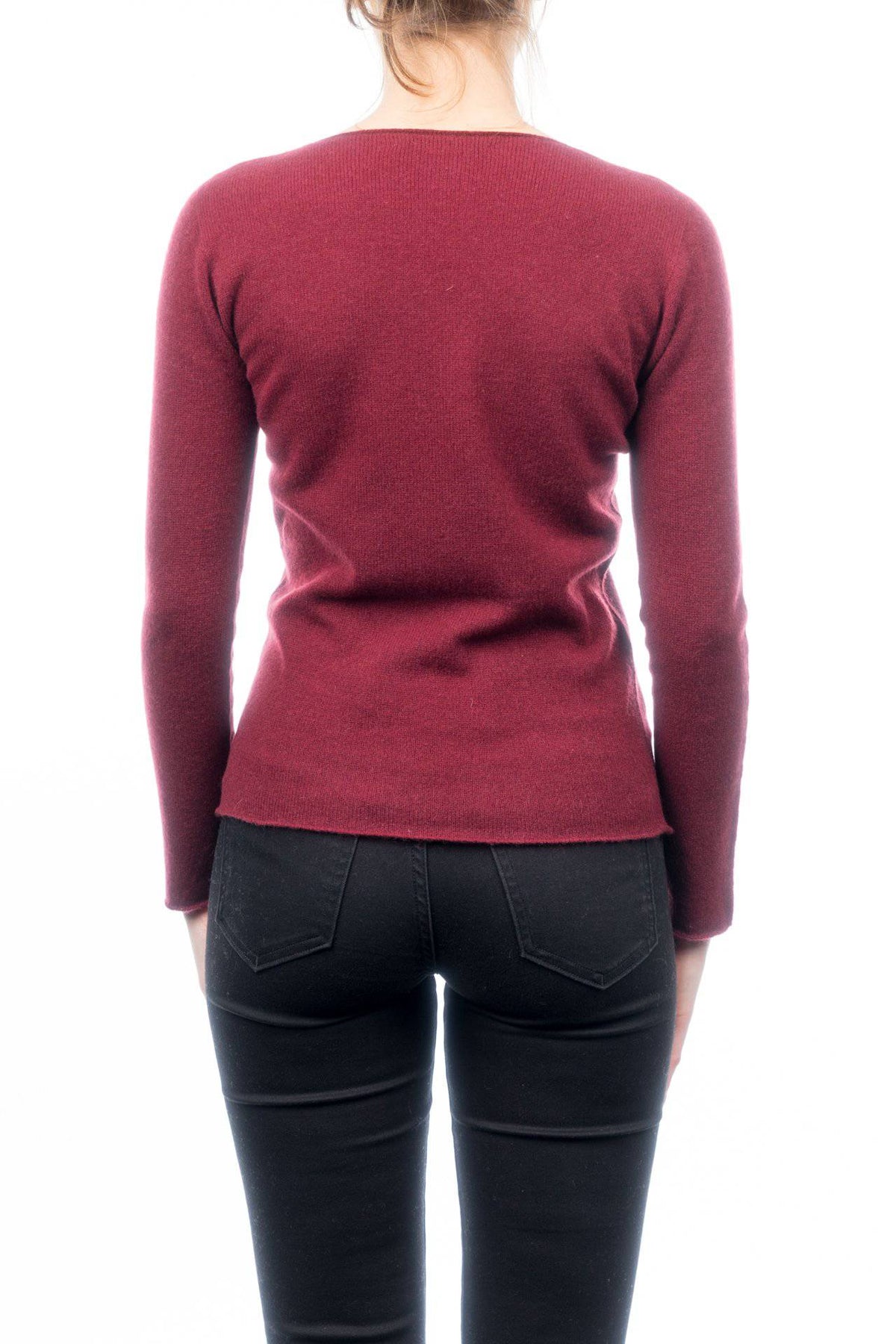 Women's 100% cashmere crewneck, colour Bordeaux, view 3 | Dalle Piane Cashmere