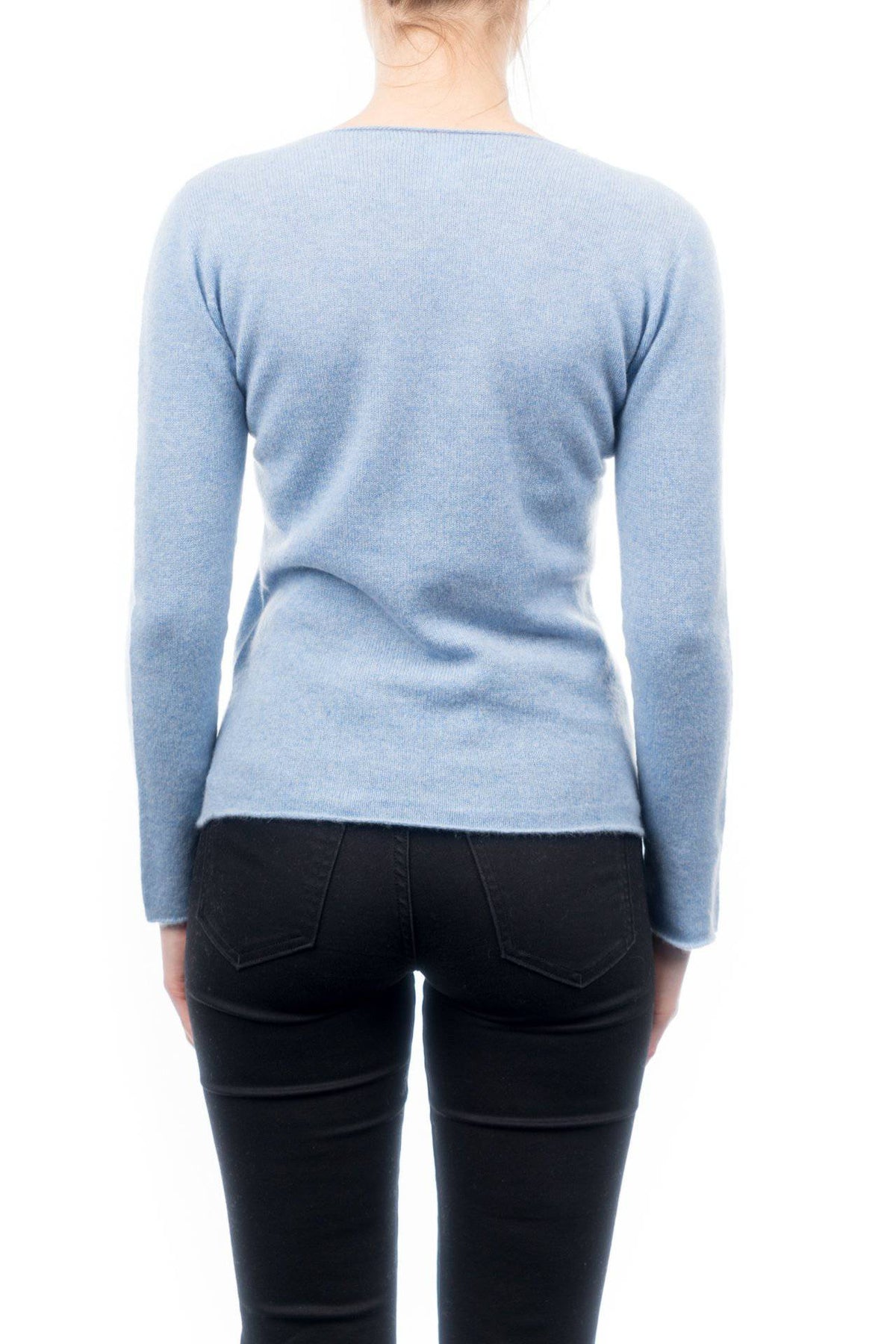 Women's 100% cashmere crewneck, colour Sky, view 3 | Dalle Piane Cashmere