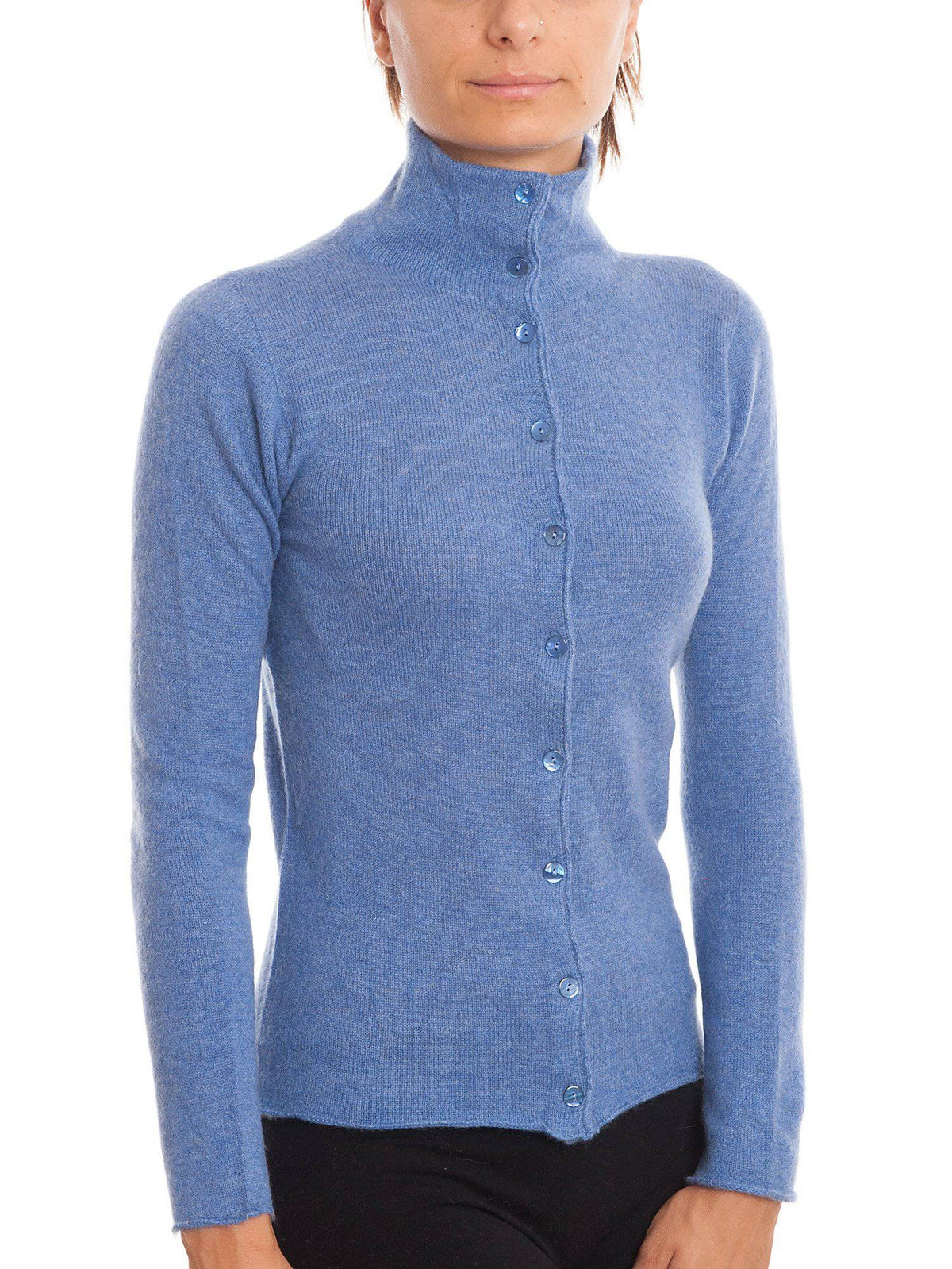 Women's 100% cashmere mock neck bomber, colour Light Blue | Dalle Piane Cashmere