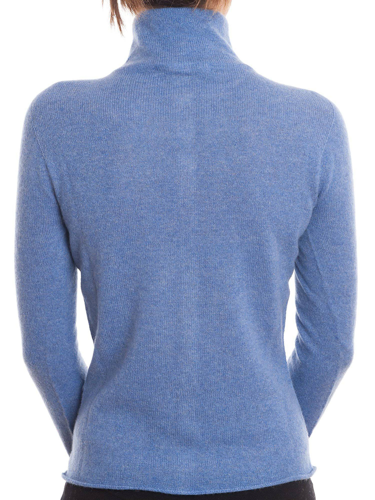 Women's 100% cashmere mock neck bomber, colour Light Blue, view 3 | Dalle Piane Cashmere
