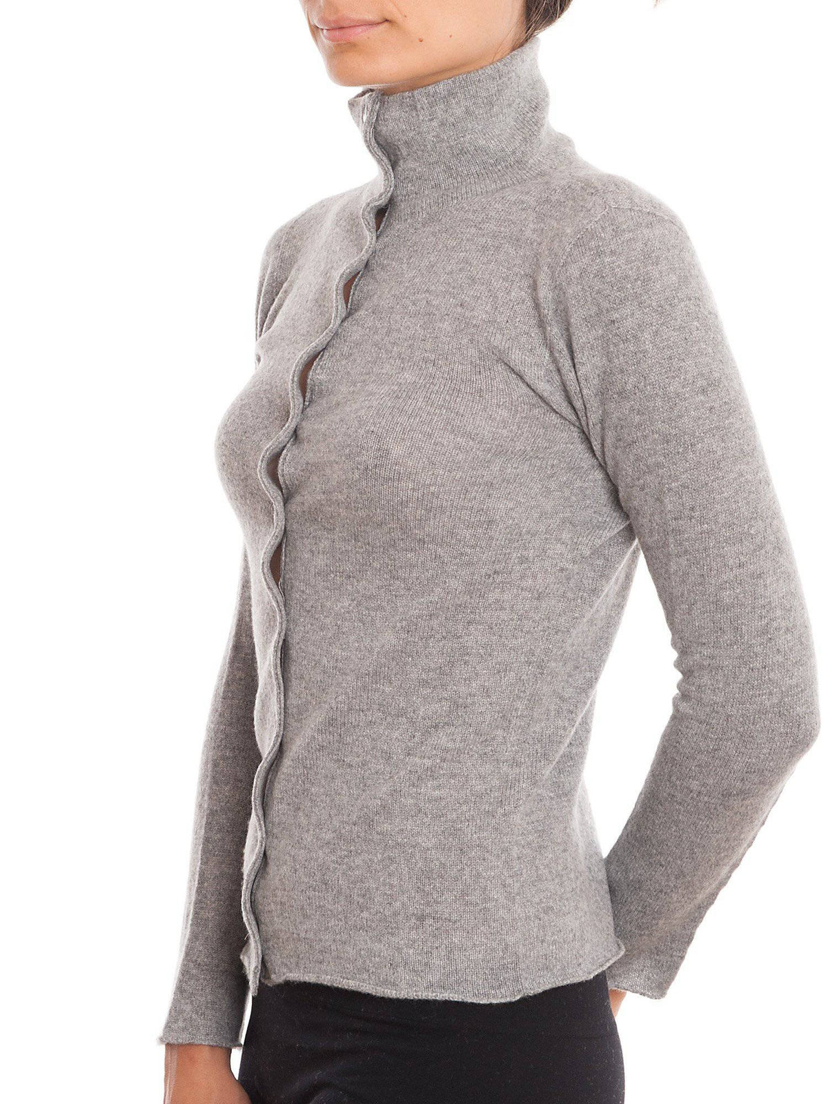 Women's 100% cashmere mock neck bomber, colour Grey, view 2 | Dalle Piane Cashmere