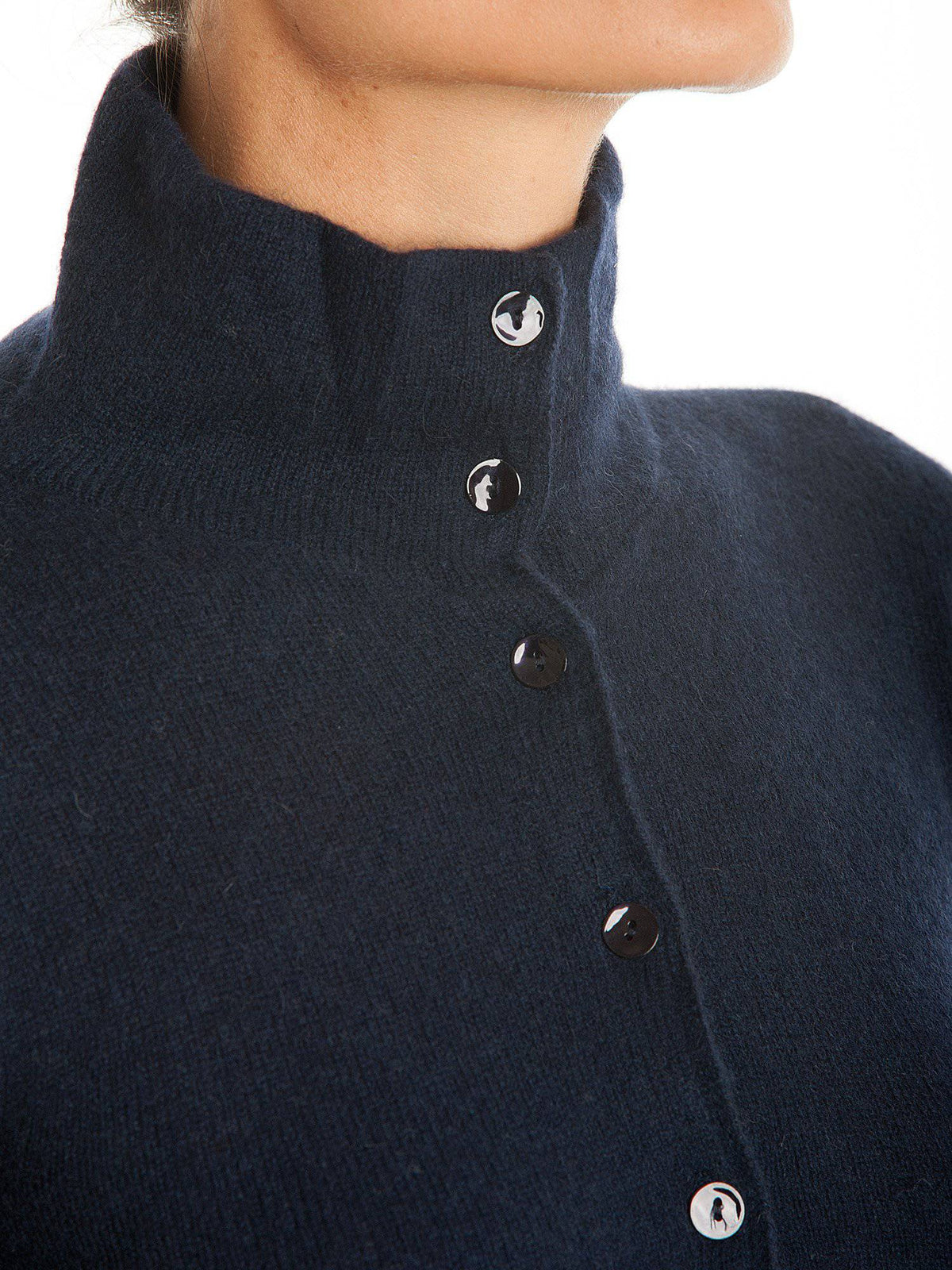 Women's 100% cashmere mock neck bomber, colour Blue, view 2 | Dalle Piane Cashmere