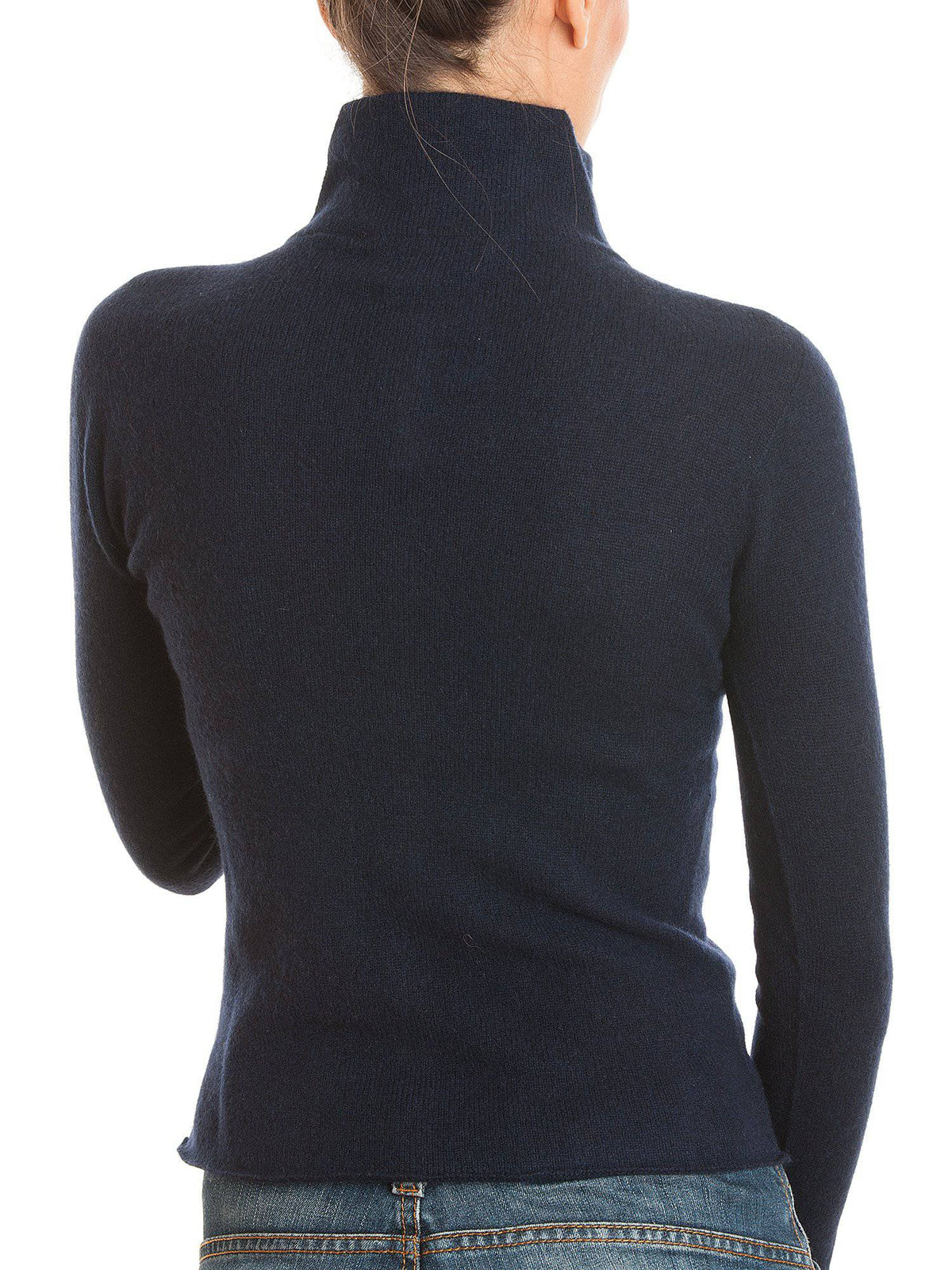 Women's 100% cashmere mock neck bomber, colour Blue, view 3 | Dalle Piane Cashmere