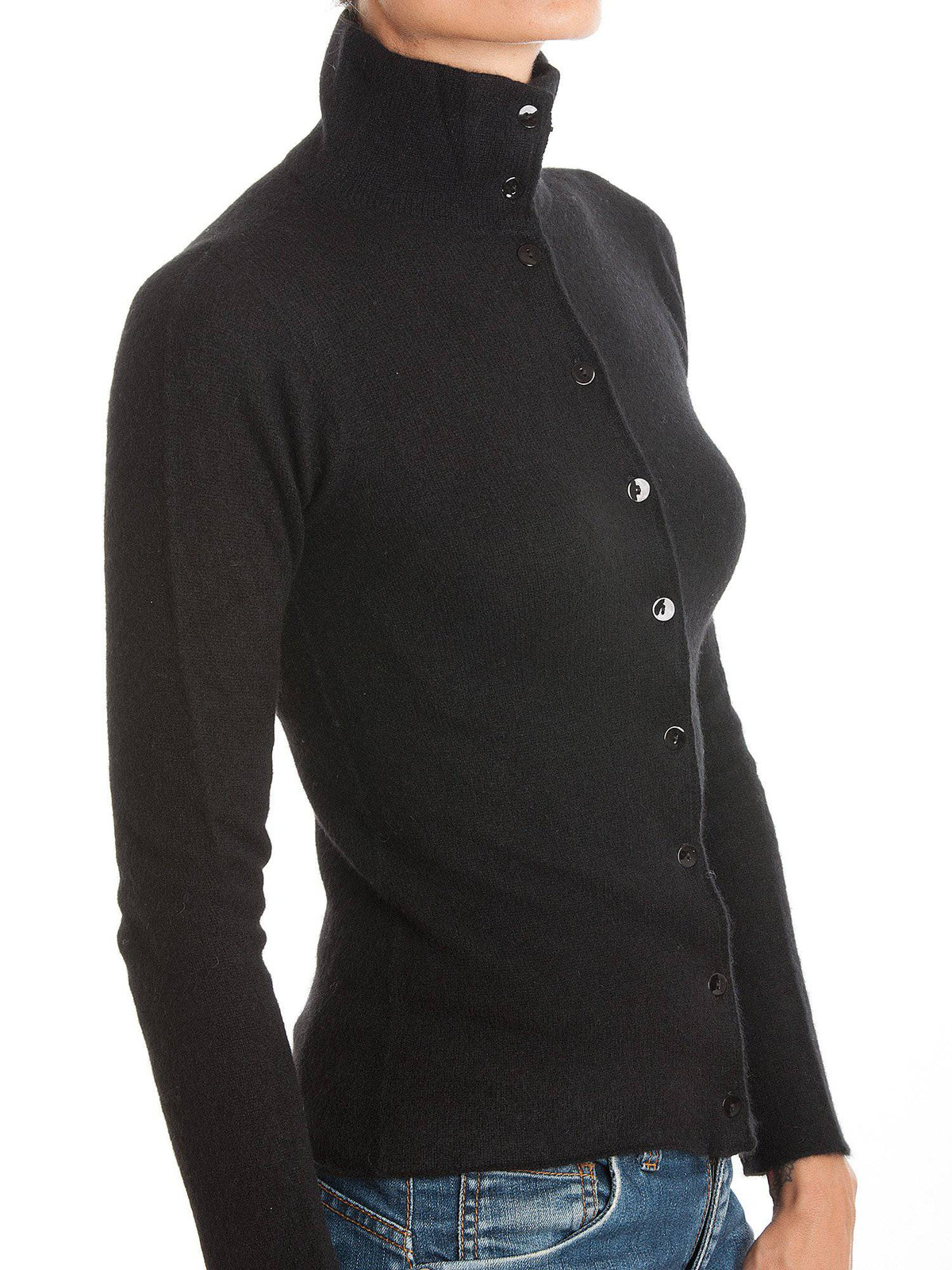 Women's 100% cashmere mock neck bomber, colour Black | Dalle Piane Cashmere