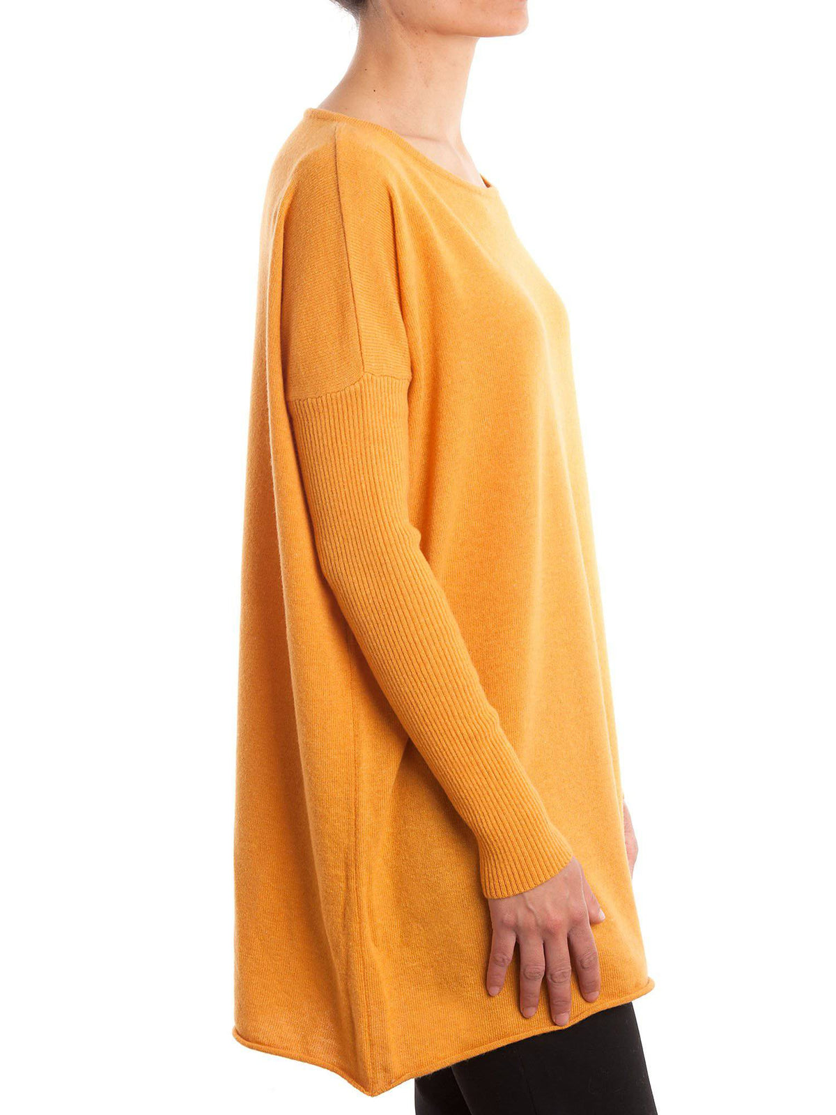 Women's cashmere blend oversized sweater, colour Yellow, view 2 | Dalle Piane Cashmere