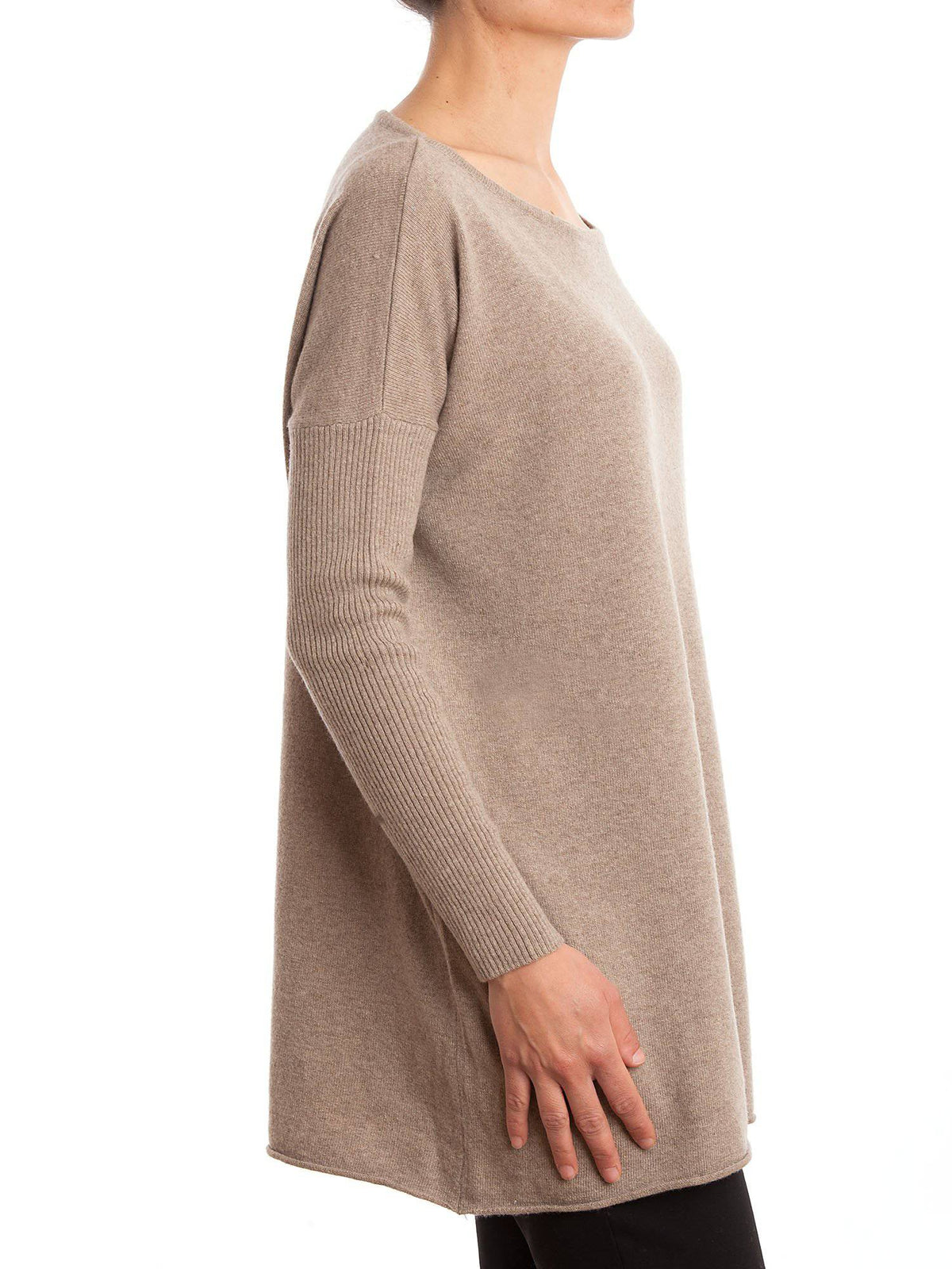 Women's cashmere blend oversized sweater, colour Mink, view 3 | Dalle Piane Cashmere