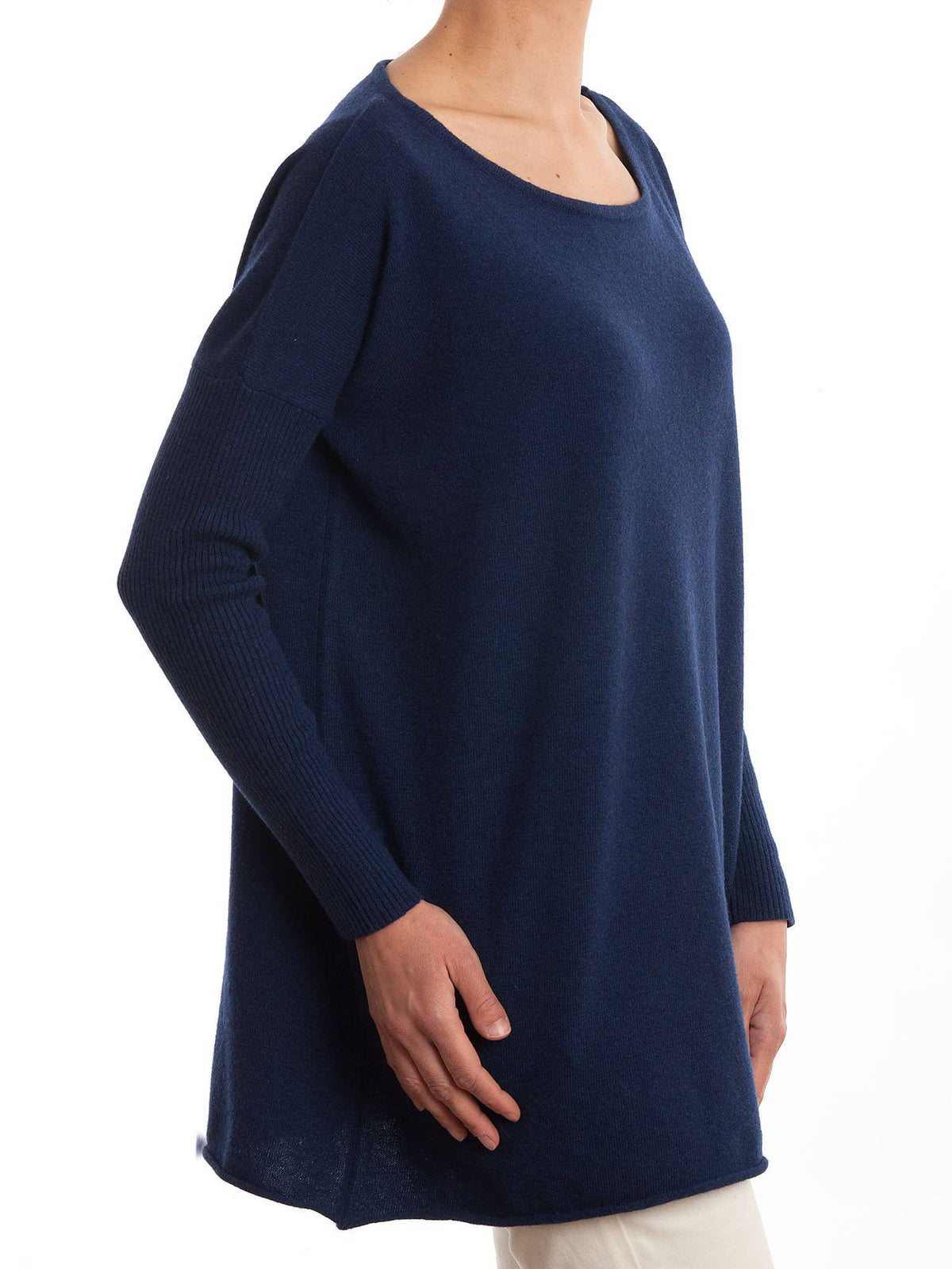 Women's cashmere blend oversized sweater, colour Blue, view 2 | Dalle Piane Cashmere