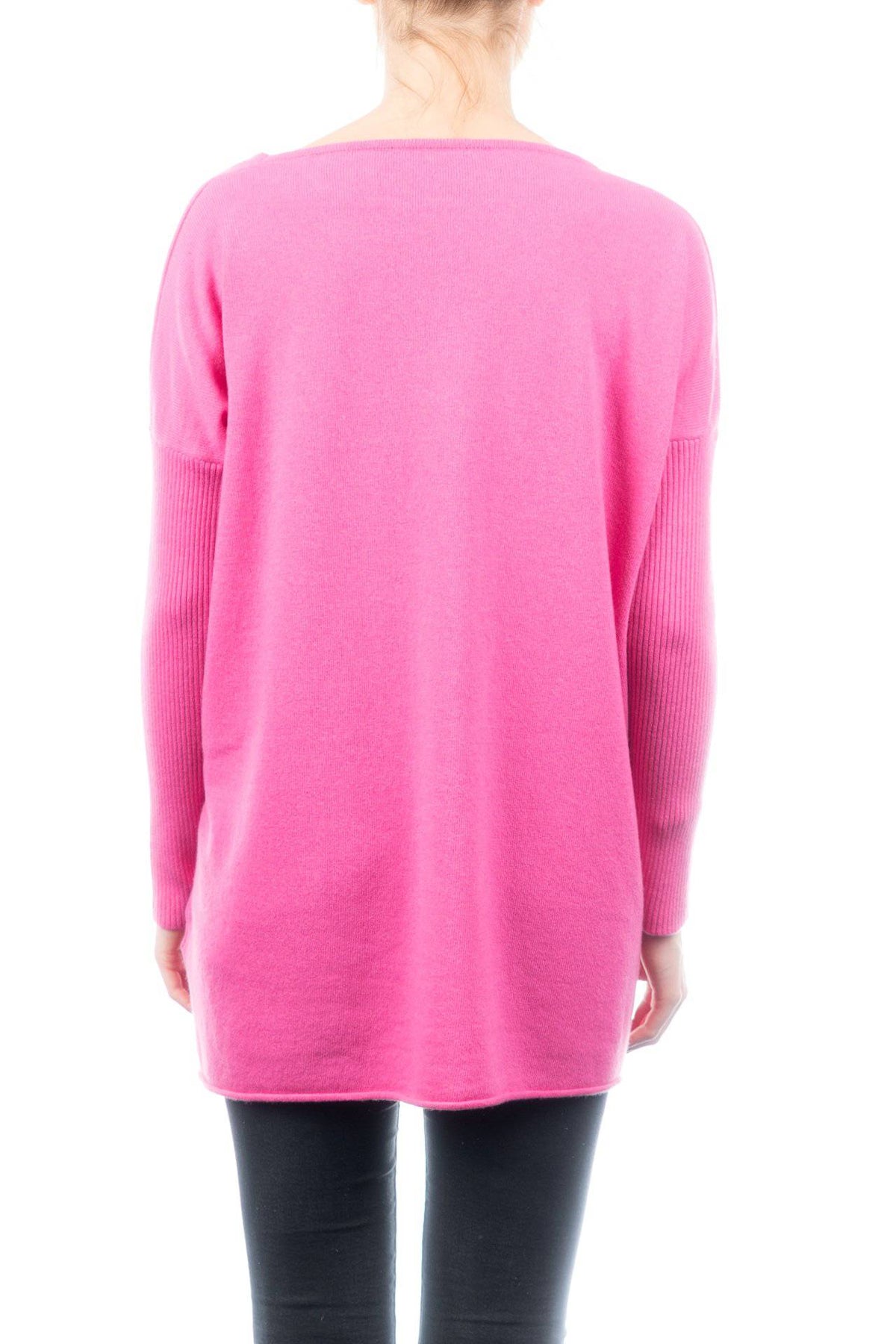 Women's cashmere blend oversized sweater, colour Fuchsia, view 3 | Dalle Piane Cashmere