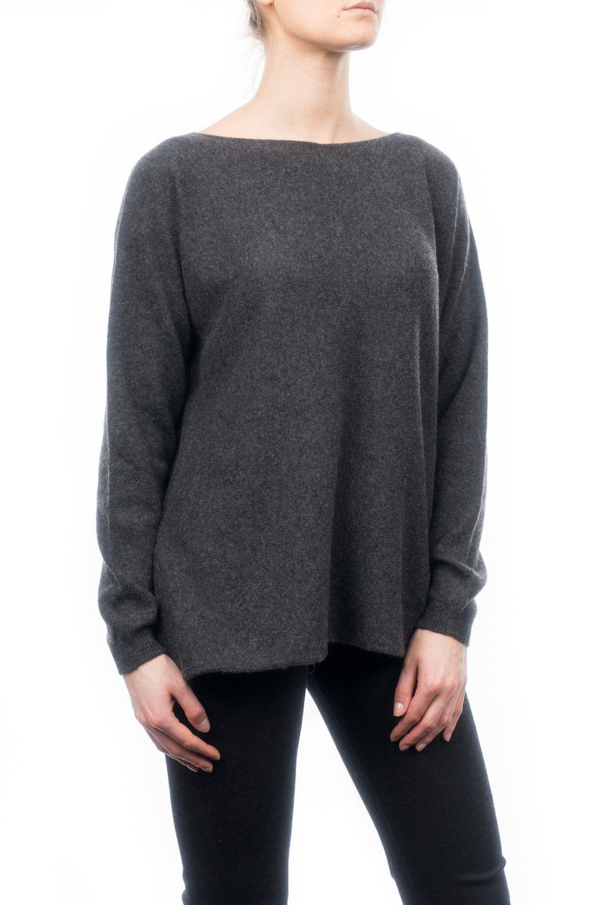 Women's 100% cashmere oversized sweater, colour Anthracite, view 2 | Dalle Piane Cashmere