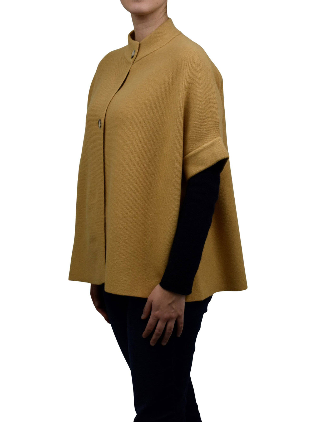 Cashmere blend cape with two front buttons, colour Camel, view 2 | Dalle Piane Cashmere