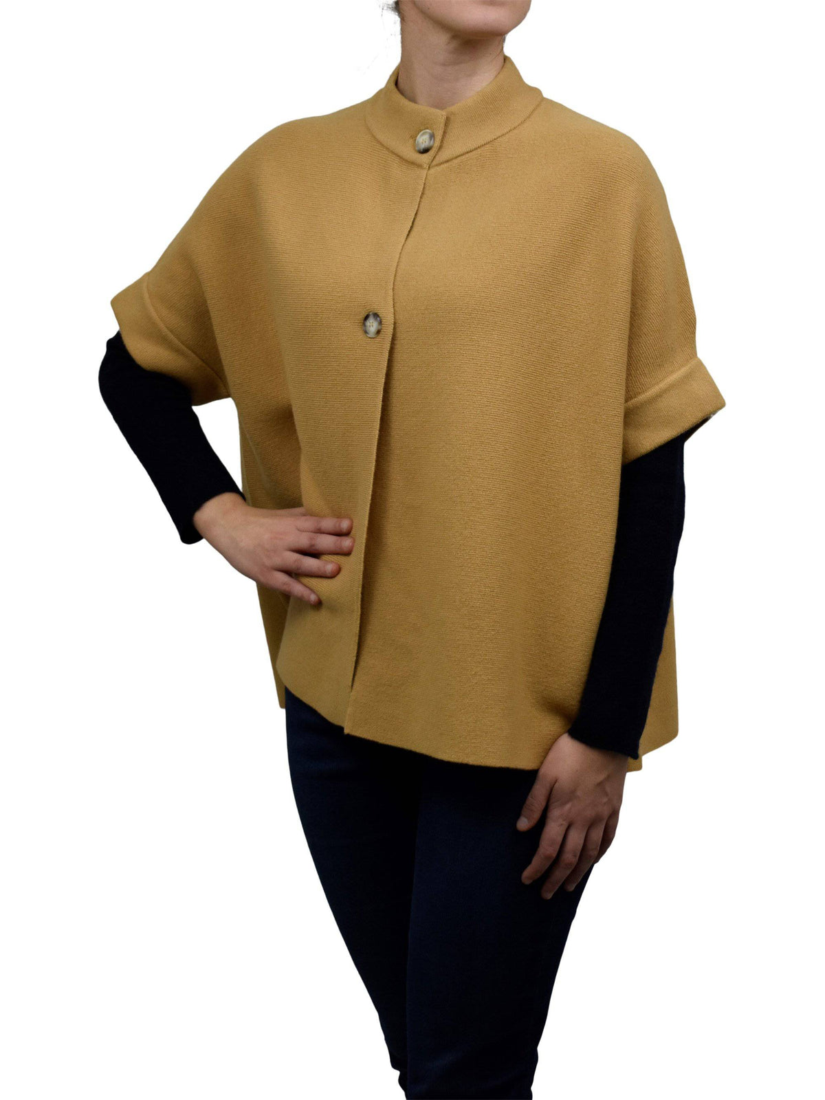 Cashmere blend cape with two front buttons, colour Camel, view 3 | Dalle Piane Cashmere