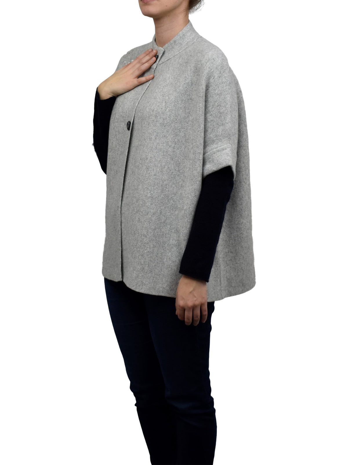 Cashmere blend cape with two front buttons, colour Grey, view 2 | Dalle Piane Cashmere