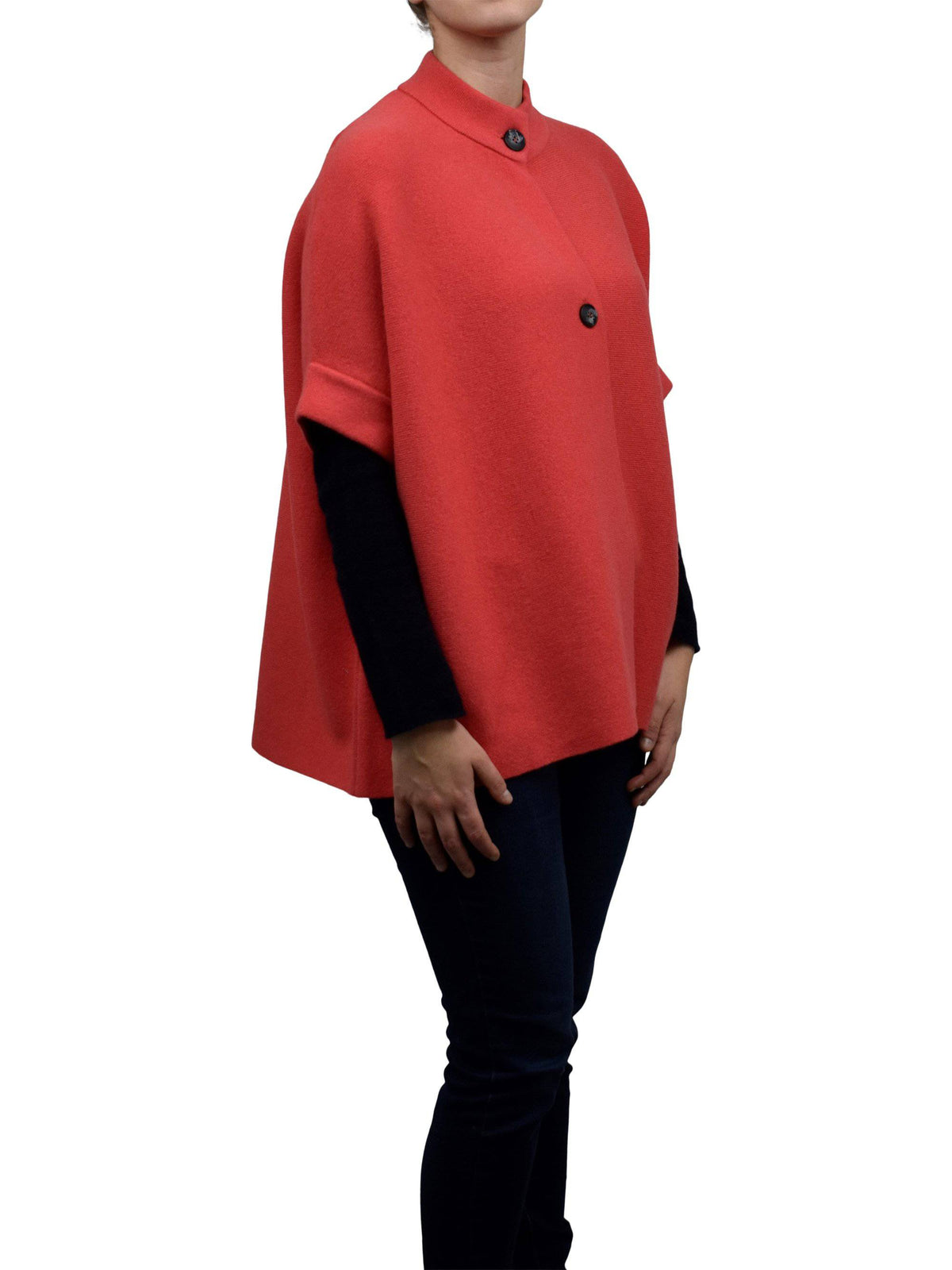 Cashmere blend cape with two front buttons, colour Orange, view 2 | Dalle Piane Cashmere