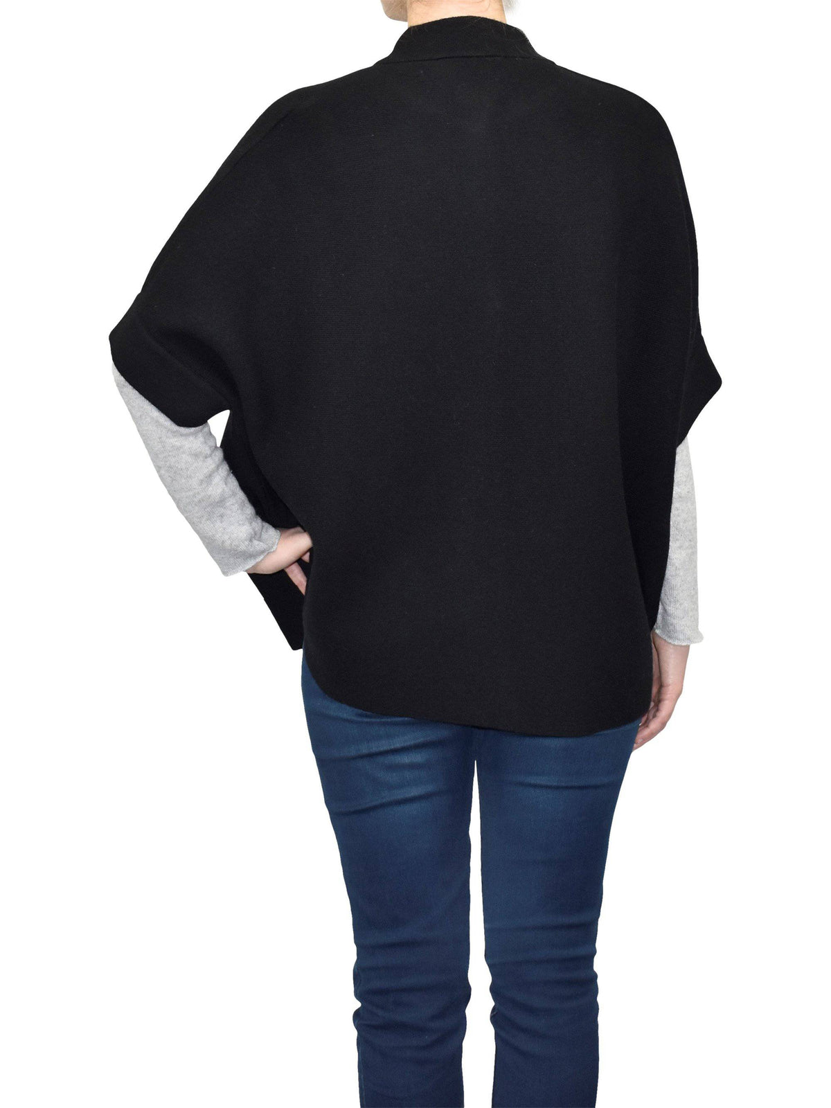 Cashmere blend cape with two front buttons, colour Black, view 3 | Dalle Piane Cashmere