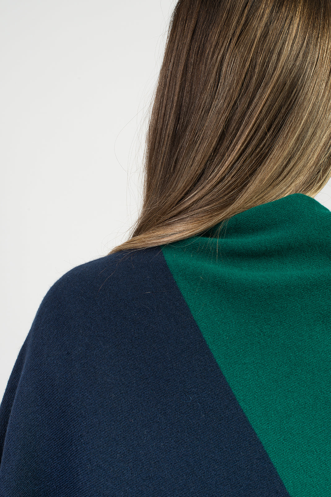 Two-tone 100% cashmere poncho, colour Blue-Green, view 4 | Dalle Piane Cashmere
