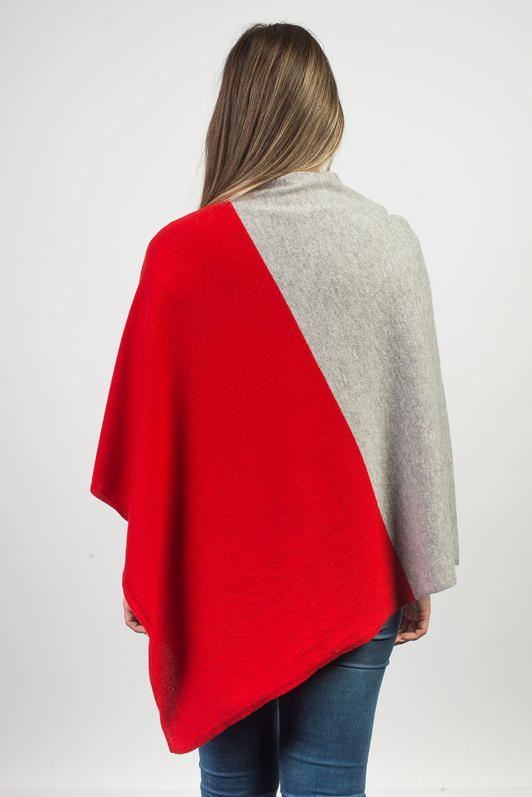 Two-tone 100% cashmere poncho, colour Red-Grey, view 3 | Dalle Piane Cashmere