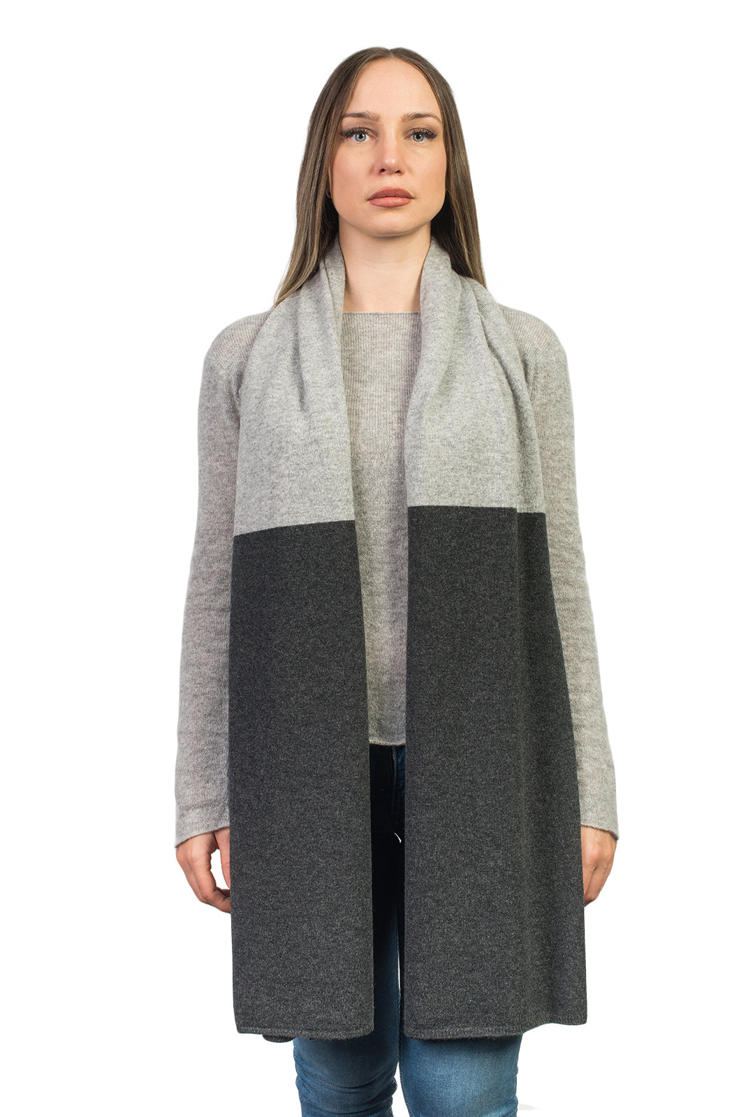 Women's two-tone 100% cashmere wrap, colour Anthracite-Grey | Dalle Piane Cashmere