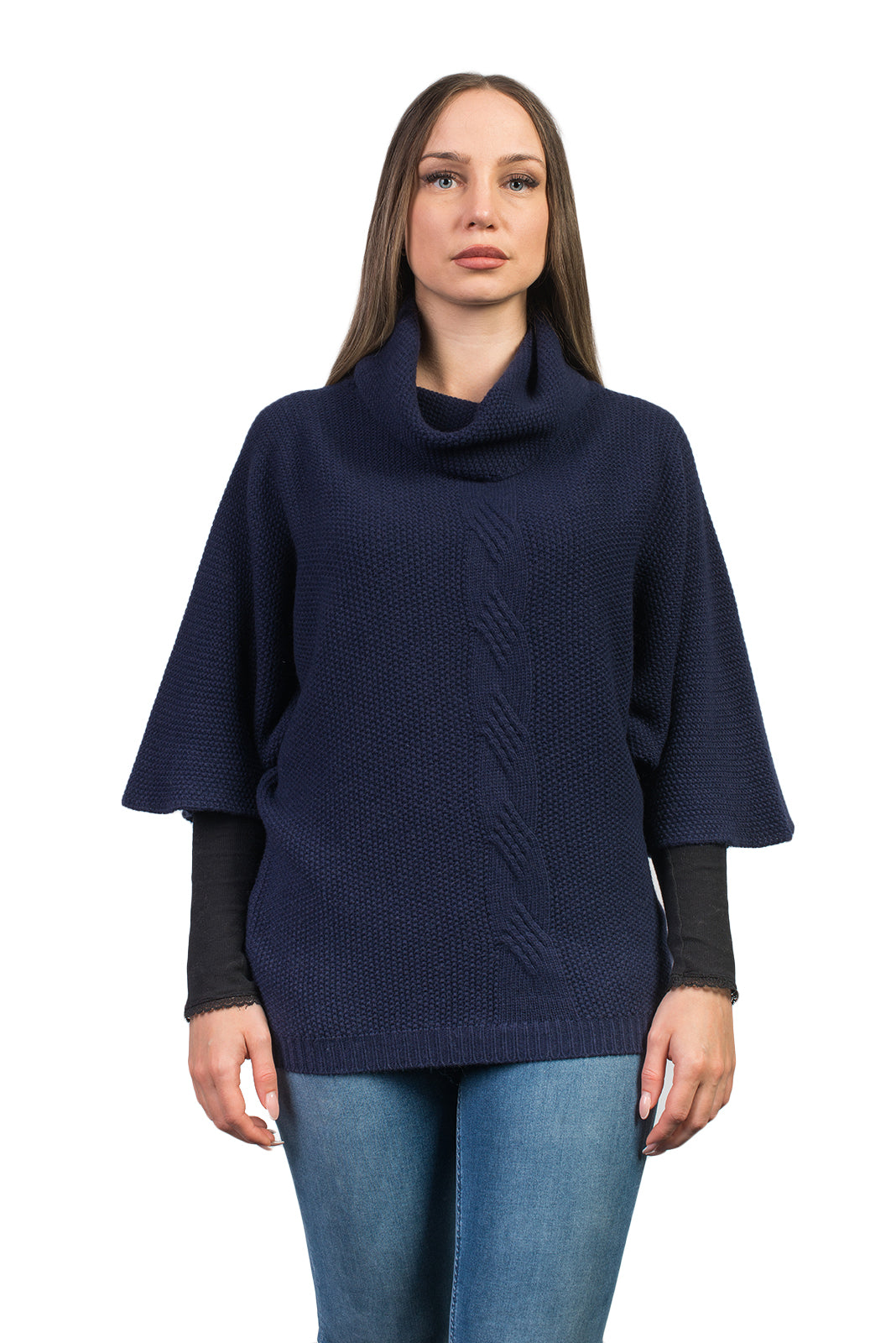 Women's cable-knit cashmere blend sweater, colour Blue | Dalle Piane Cashmere