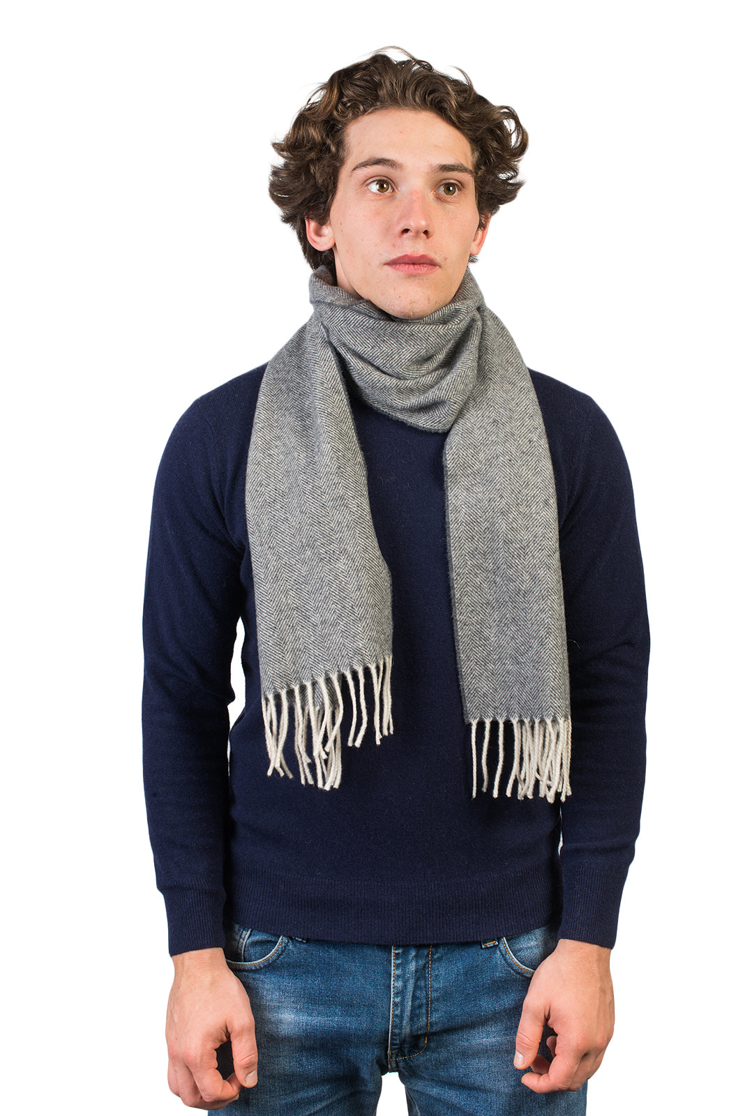 Herringbone wool and cashmere scarf, colour Dark Grey | Dalle Piane Cashmere