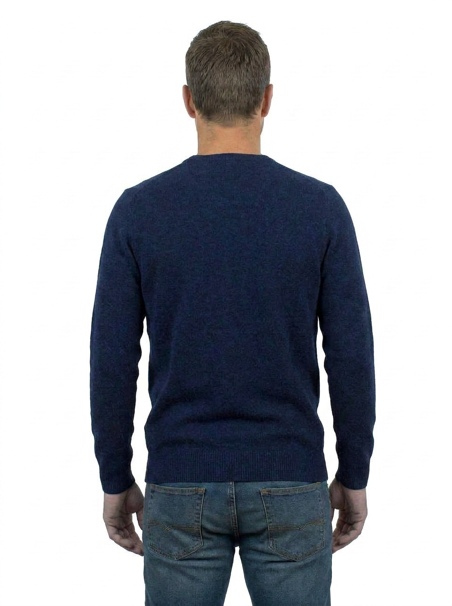 Men's 100% cotton crewneck, colour Blue, view 4 | Dalle Piane Cashmere