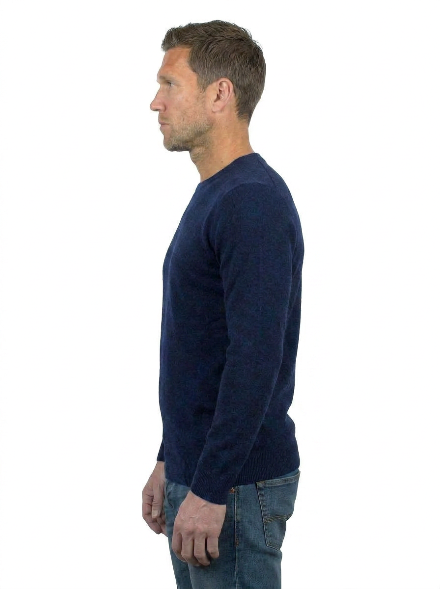 Men's 100% cotton crewneck, colour Blue, view 3 | Dalle Piane Cashmere