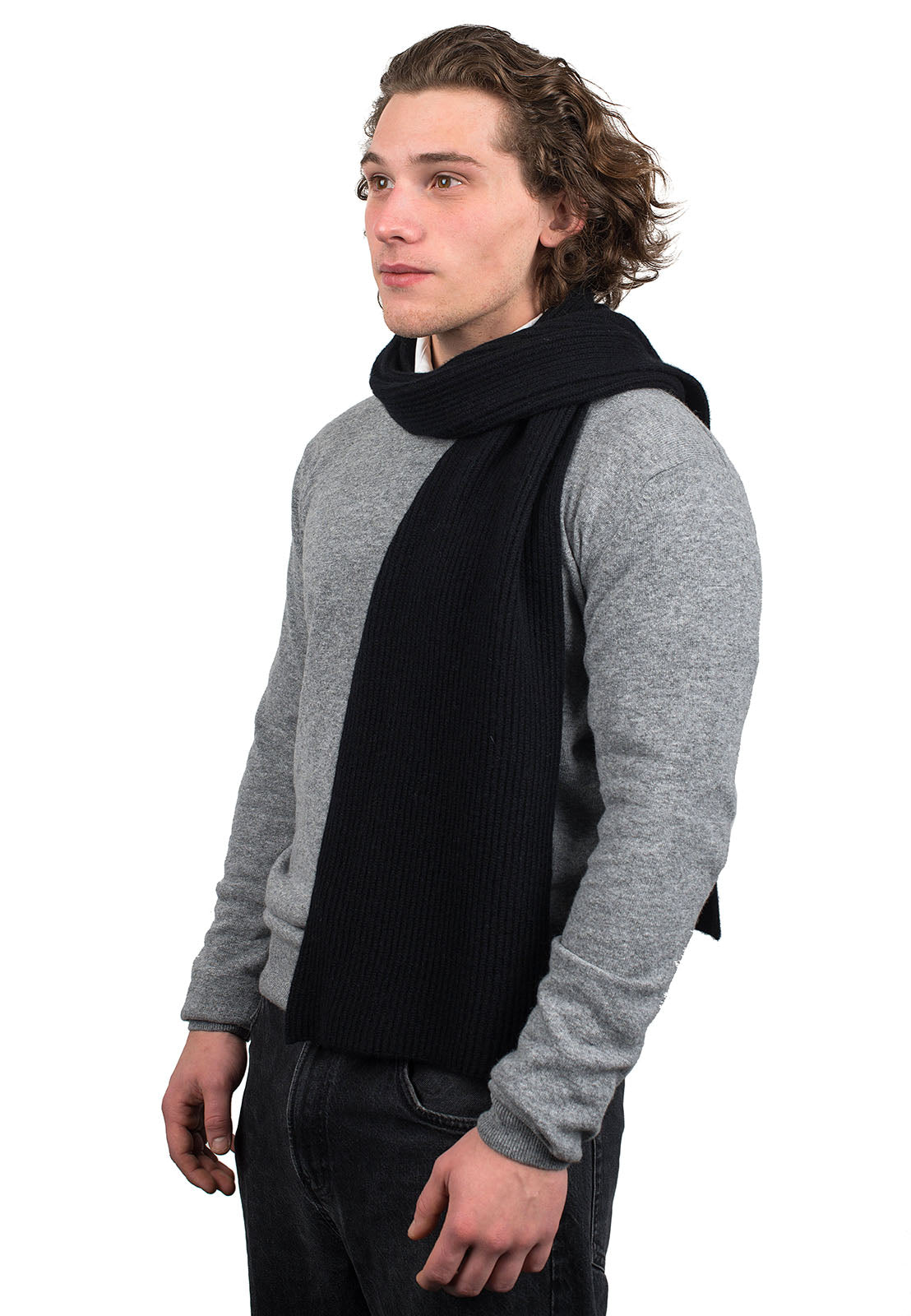 Men's fisherman's rib 100% cashmere scarf, colour Black | Dalle Piane Cashmere