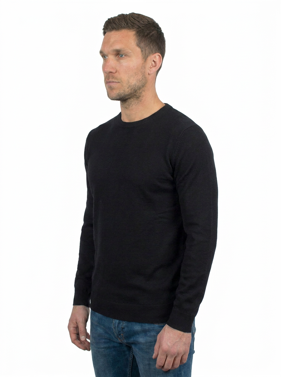 Men's 100% cotton crewneck, colour Black, view 4 | Dalle Piane Cashmere