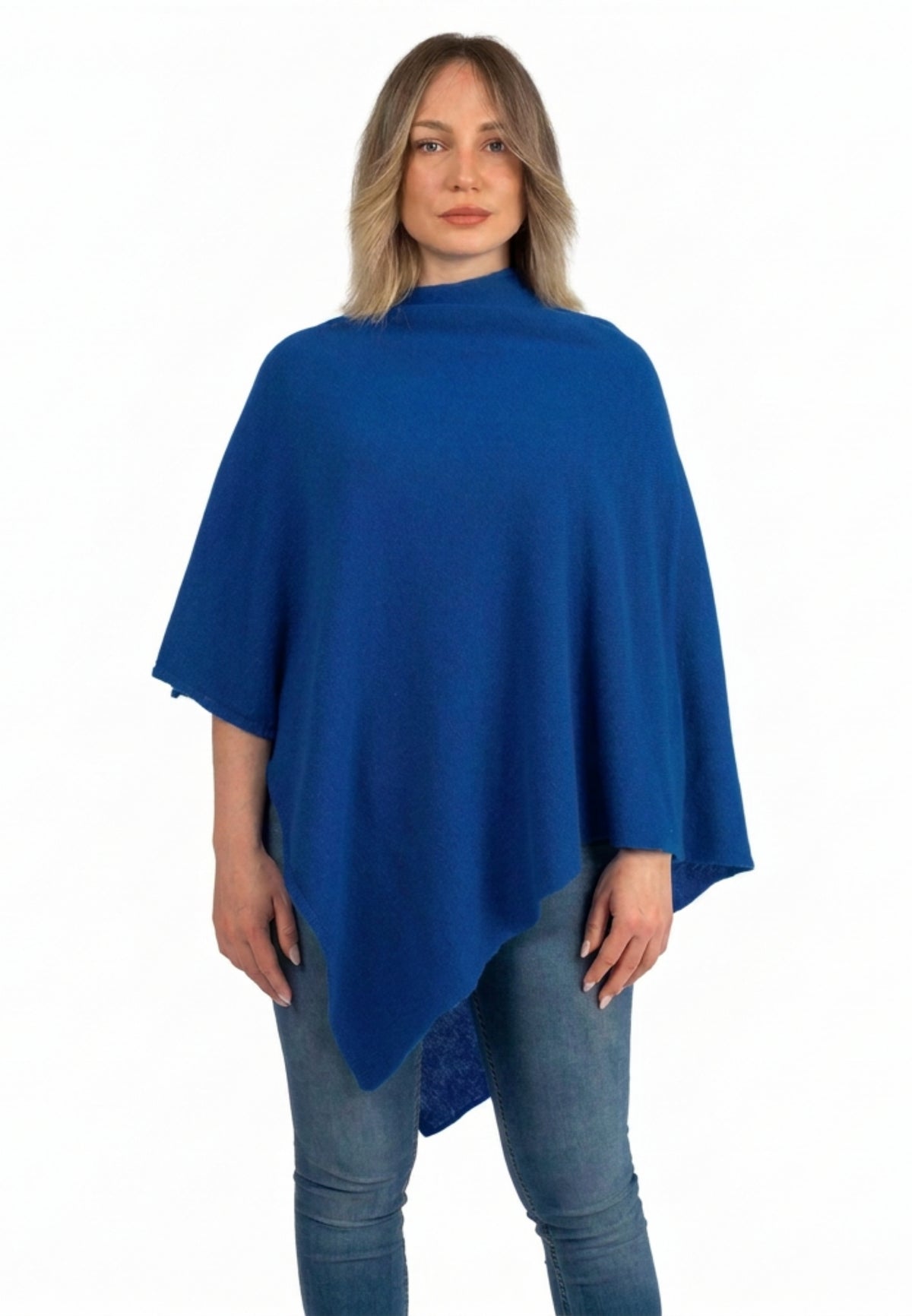 100% cashmere poncho, colour Electric Blue | Dalle Piane Cashmere