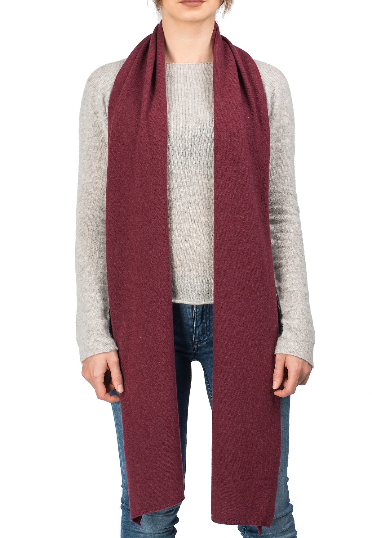 Unisex cashmere blend scarf, colour Bordeaux, view 2 | Dalle Piane Cashmere