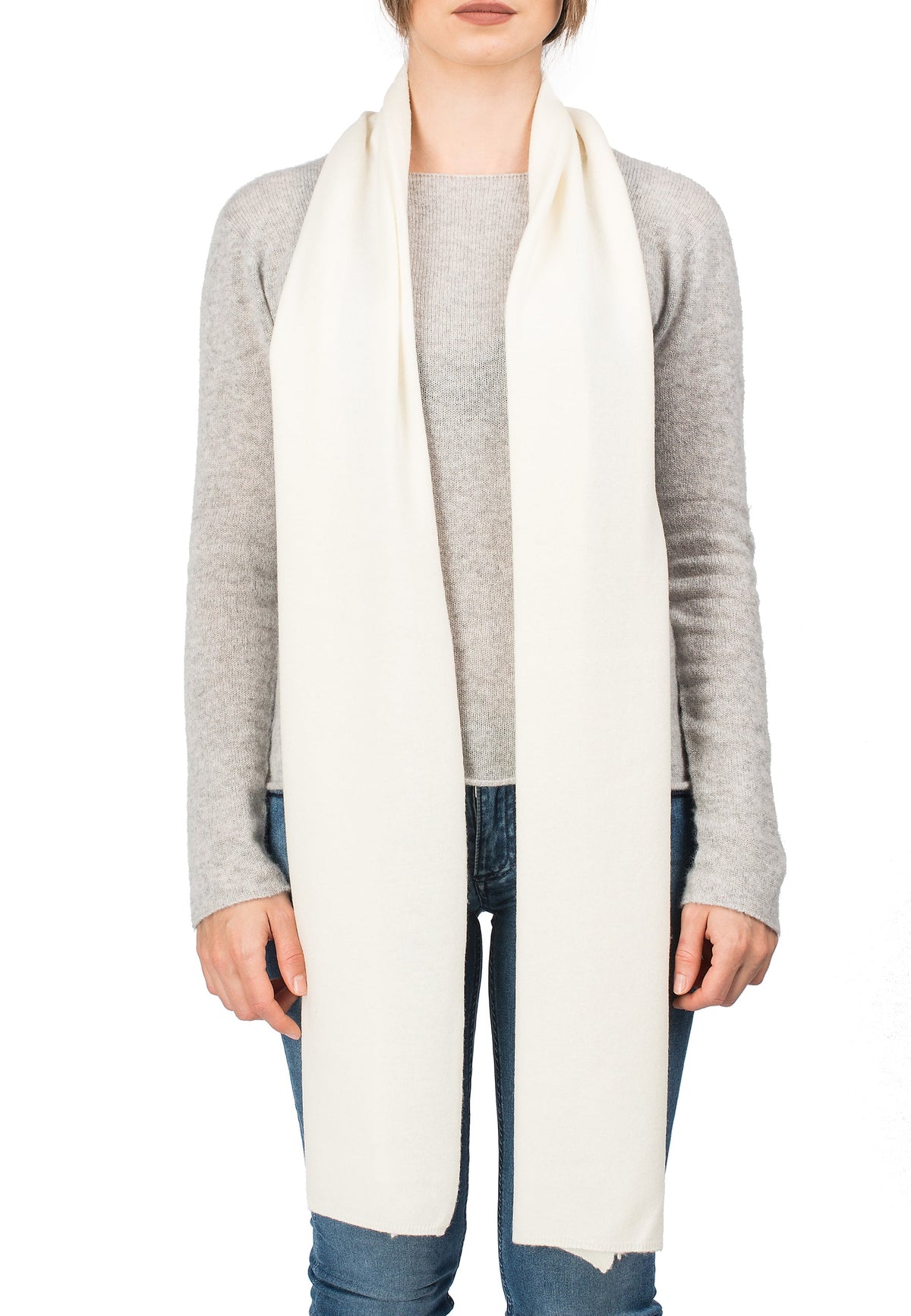 Unisex cashmere blend scarf, colour Cream, view 2 | Dalle Piane Cashmere