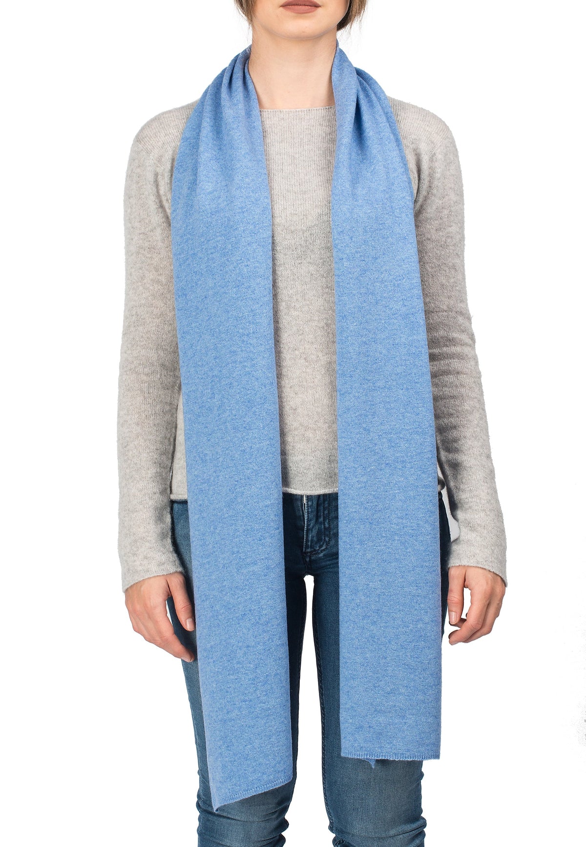 Unisex cashmere blend scarf, colour Light Blue, view 2 | Dalle Piane Cashmere