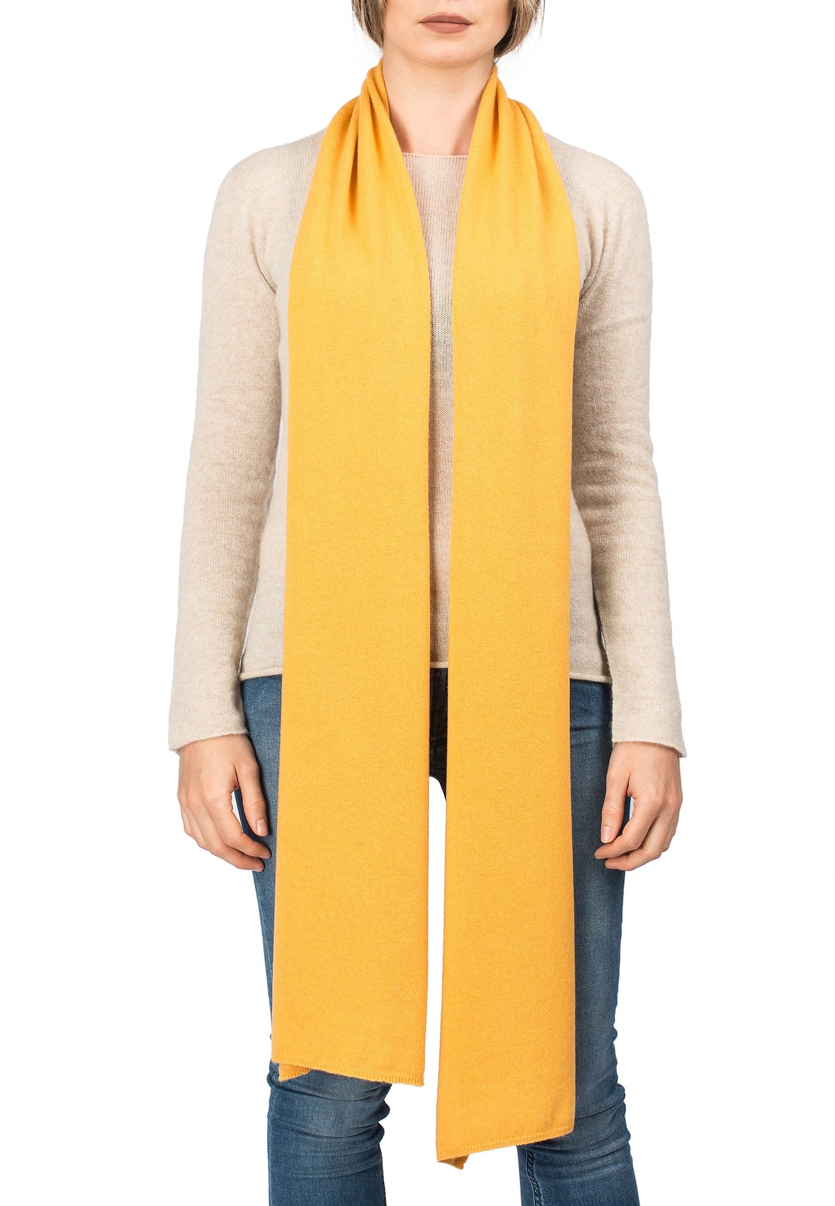 Unisex cashmere blend scarf, colour Yellow, view 2 | Dalle Piane Cashmere