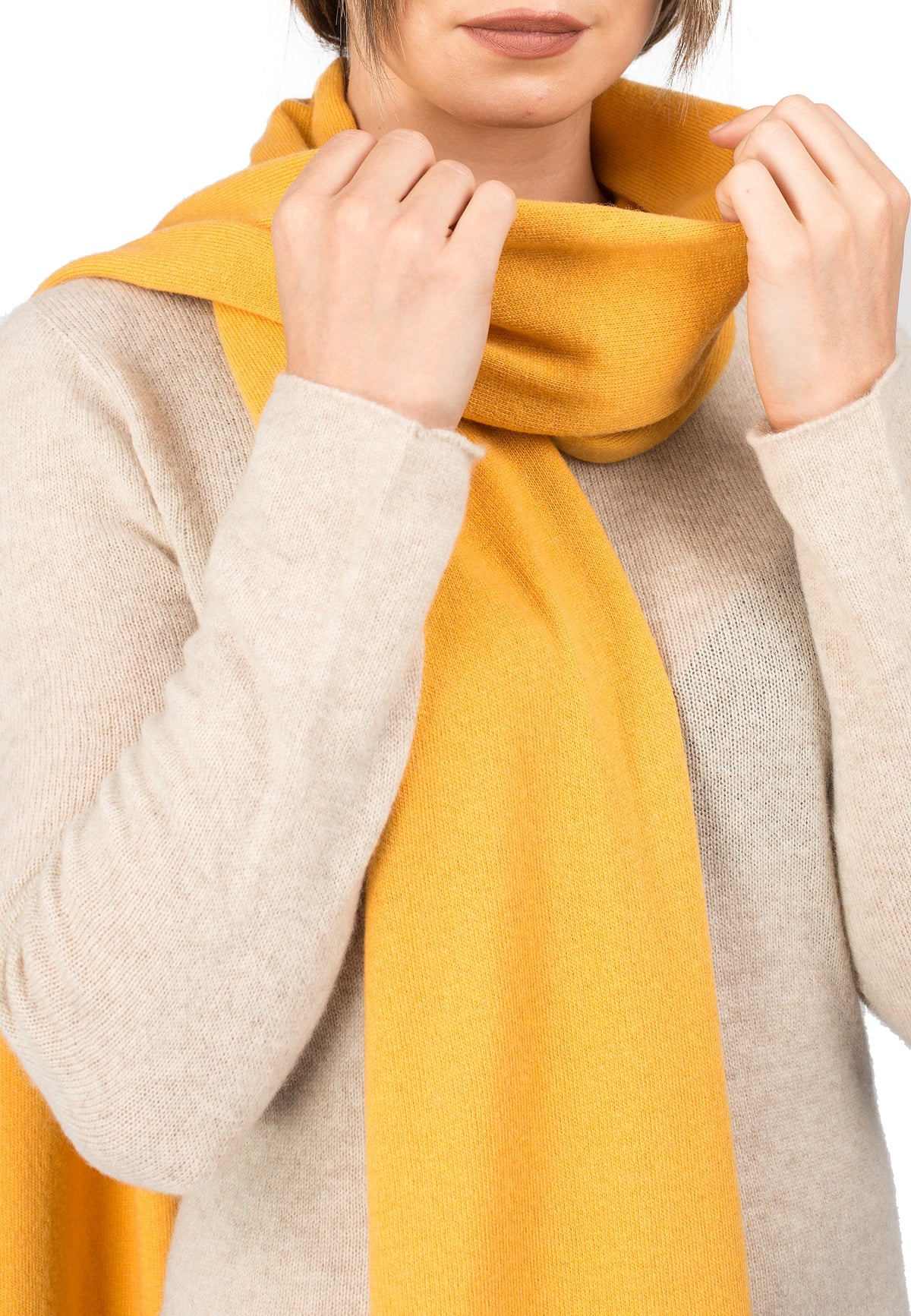 Unisex cashmere blend scarf, colour Yellow, view 3 | Dalle Piane Cashmere
