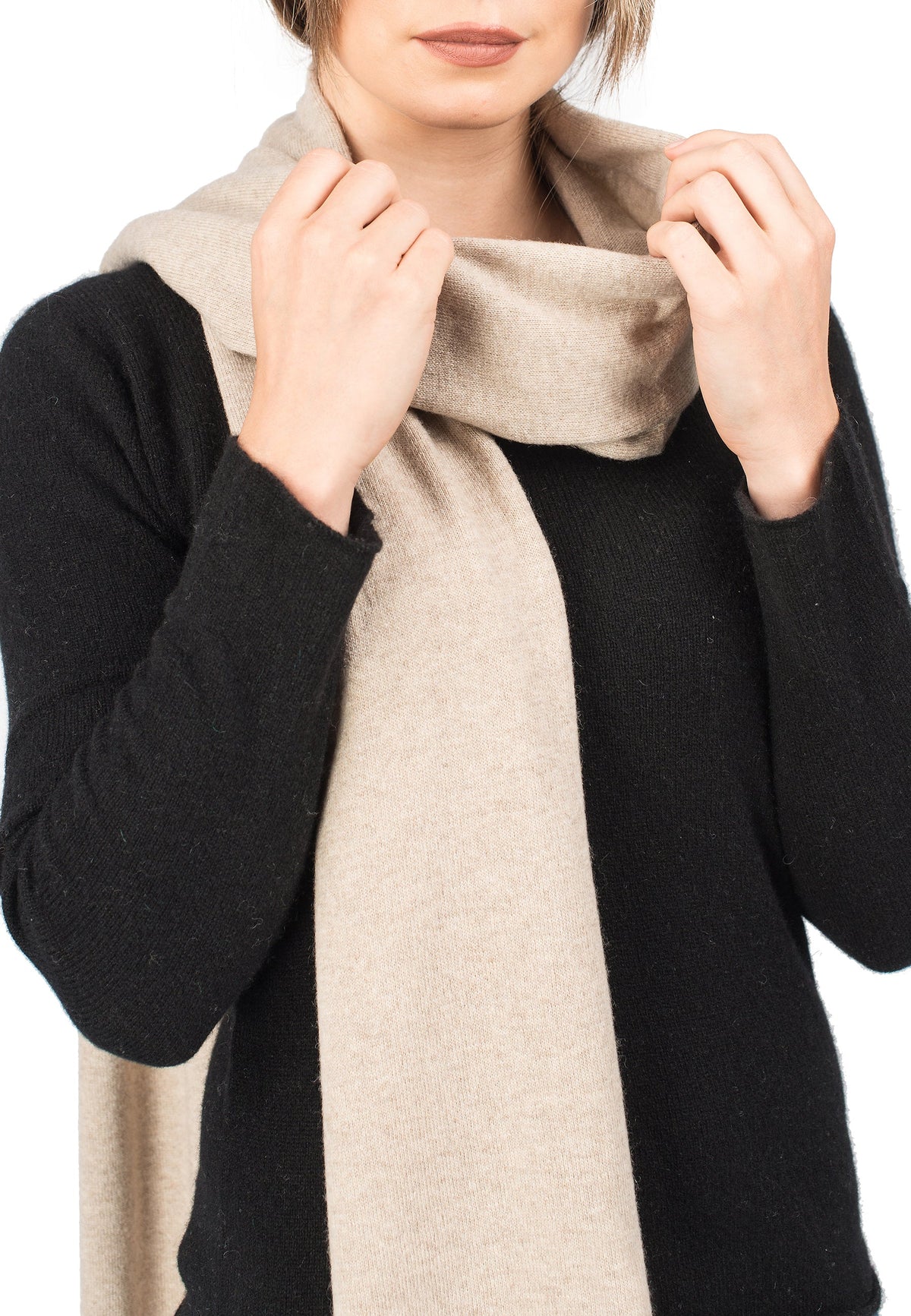 Unisex cashmere blend scarf, colour Beige, view 3 | Dalle Piane Cashmere