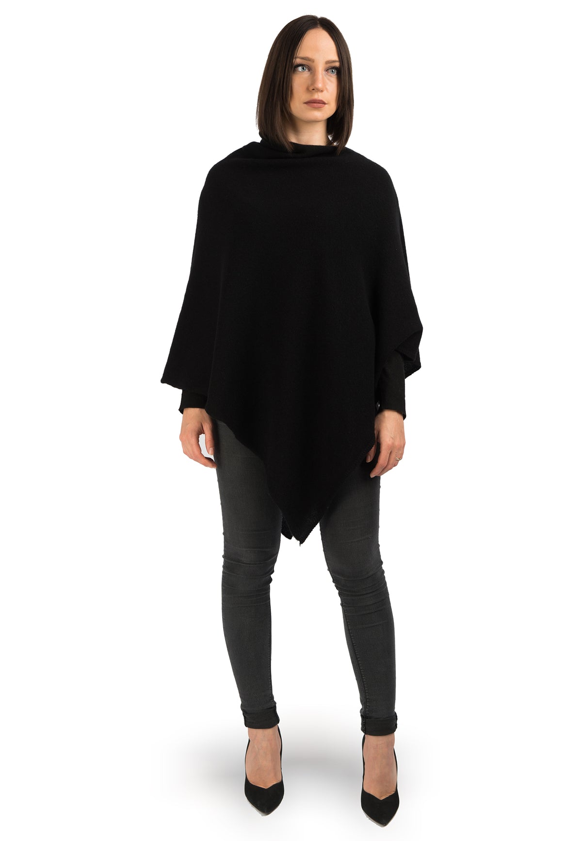 100% cashmere poncho, colour Black | Dalle Piane Cashmere