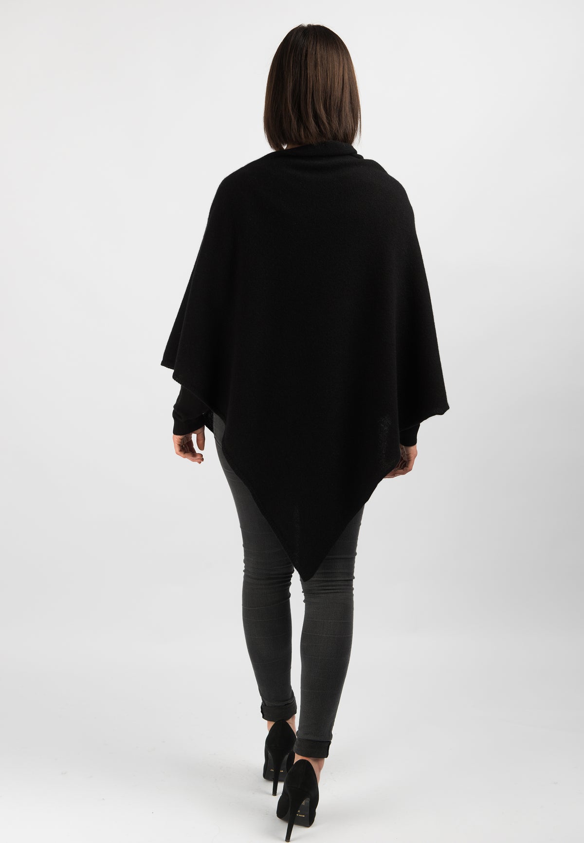 100% cashmere poncho, colour Black, view 3 | Dalle Piane Cashmere