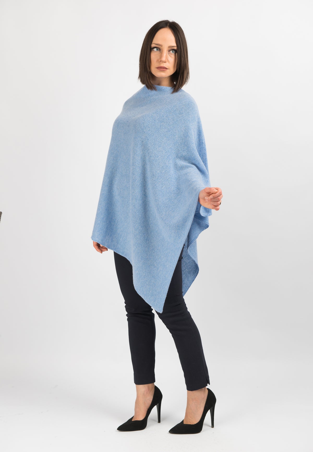 100% cashmere poncho, colour Sky, view 2 | Dalle Piane Cashmere